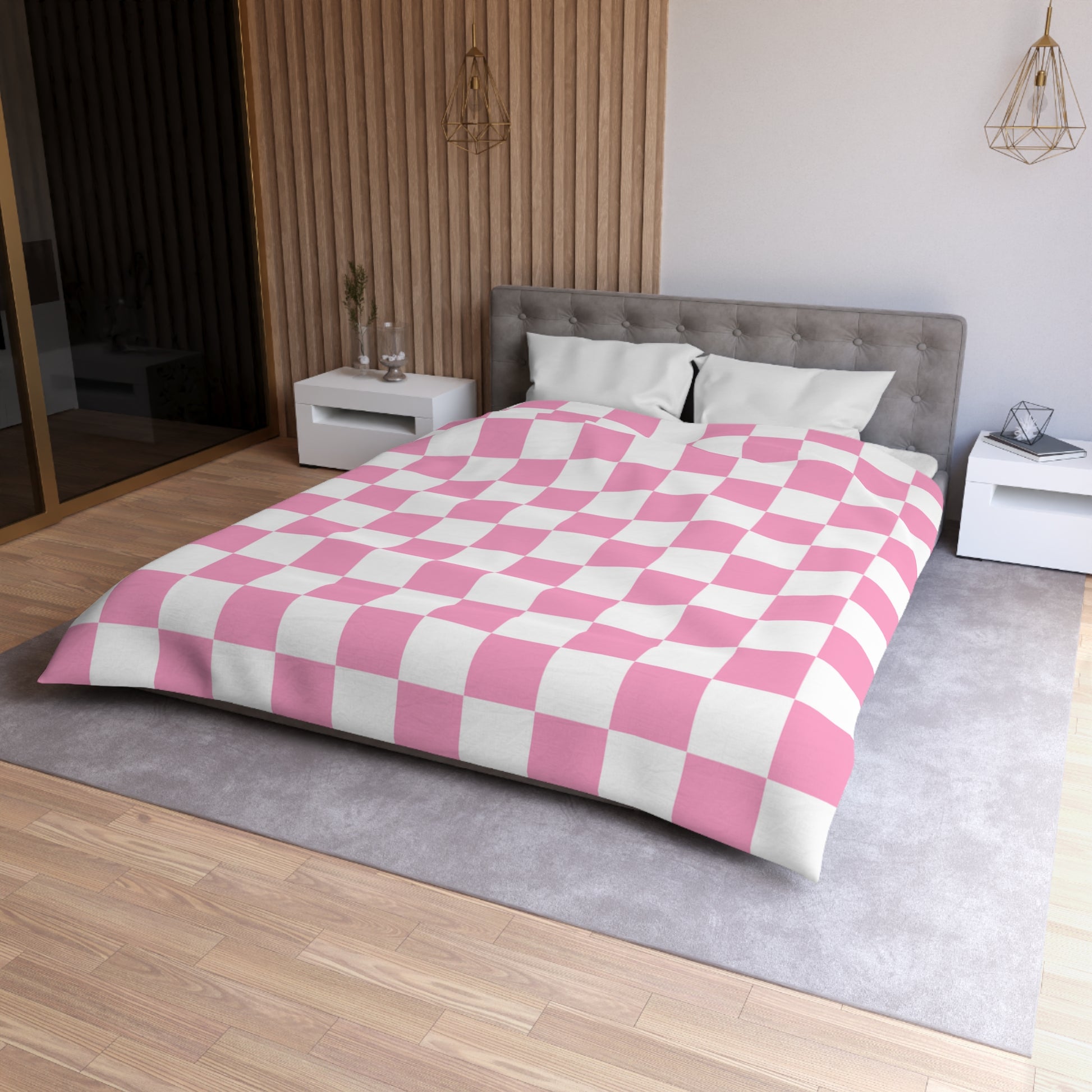 Checkerboard Hot Pink and White Microfiber Duvet Cover, Artsulli - Art is Long, Life is Short, Home Decor, , , , , , , 