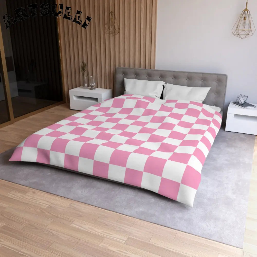 JAKKOUTTHEBXX Checkerboard Hot Pink and White Microfiber Duvet Cover