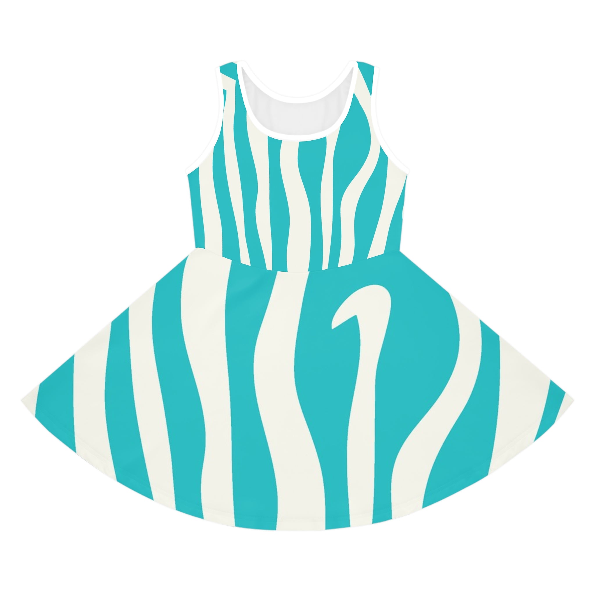 Melting Zebra Stripes Turquoise and White Girls' Sleeveless Sundress (AOP), Artsulli - Art is Long, Life is Short, All Over Prints, Color, Seam thread color automatically matched to design, Size, 2T, , , 73125133961568