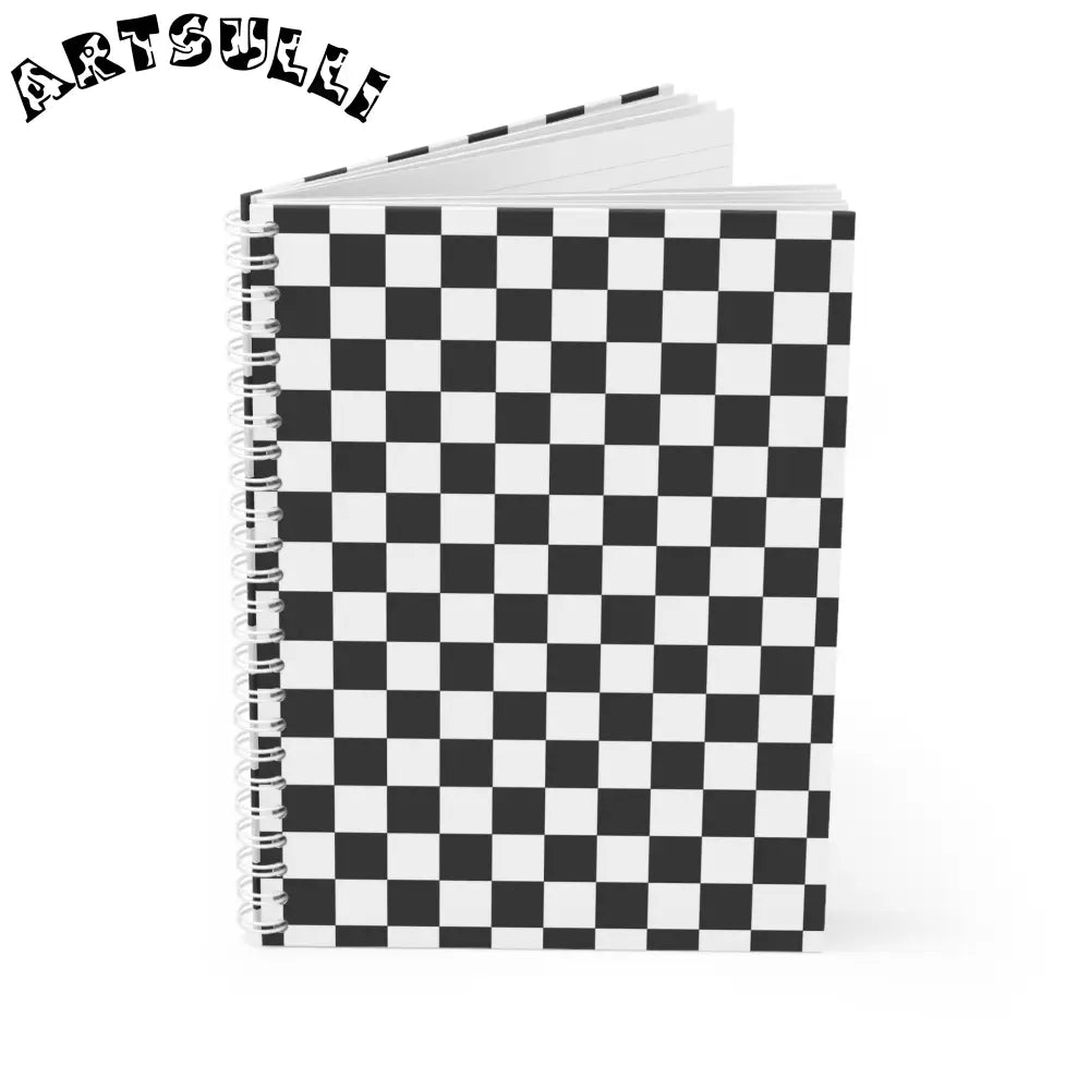 JAKKOUTTHEBXX Checkerboard White and Black Spiral Notebook