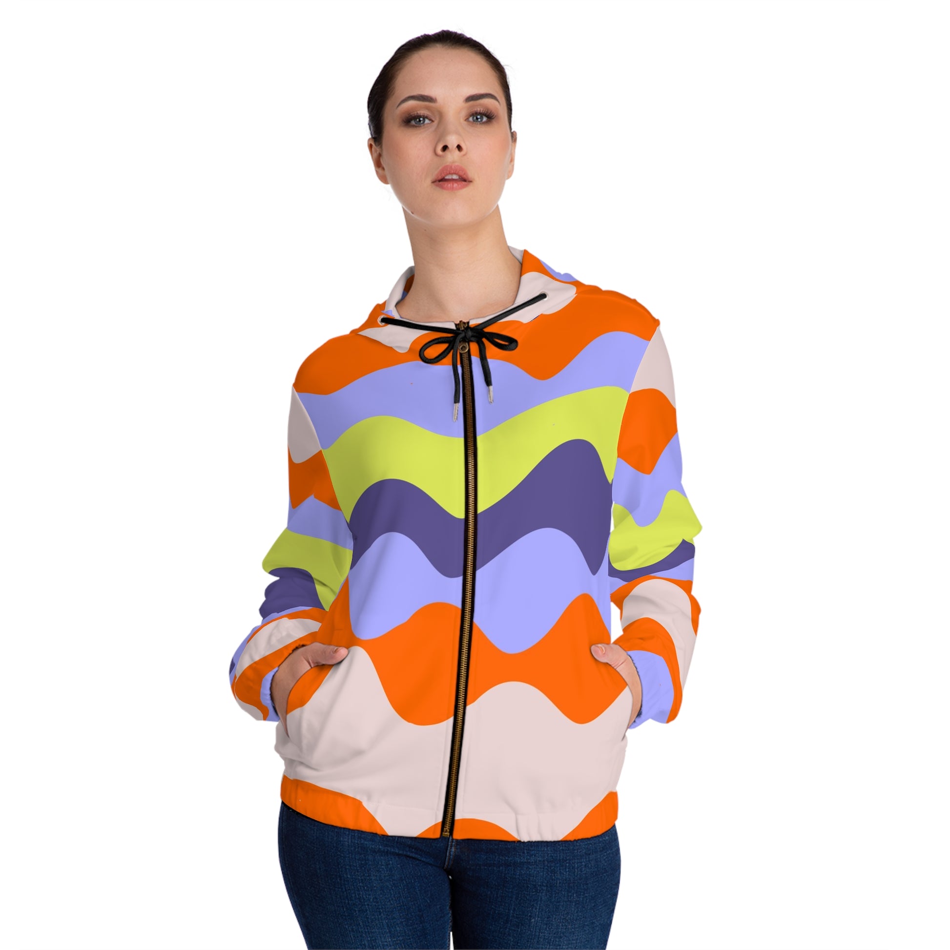 Waves Red and Blue Women’s Full-Zip Hoodie (AOP), Artsulli - Art is Long, Life is Short, All Over Prints, , , , , , , 
