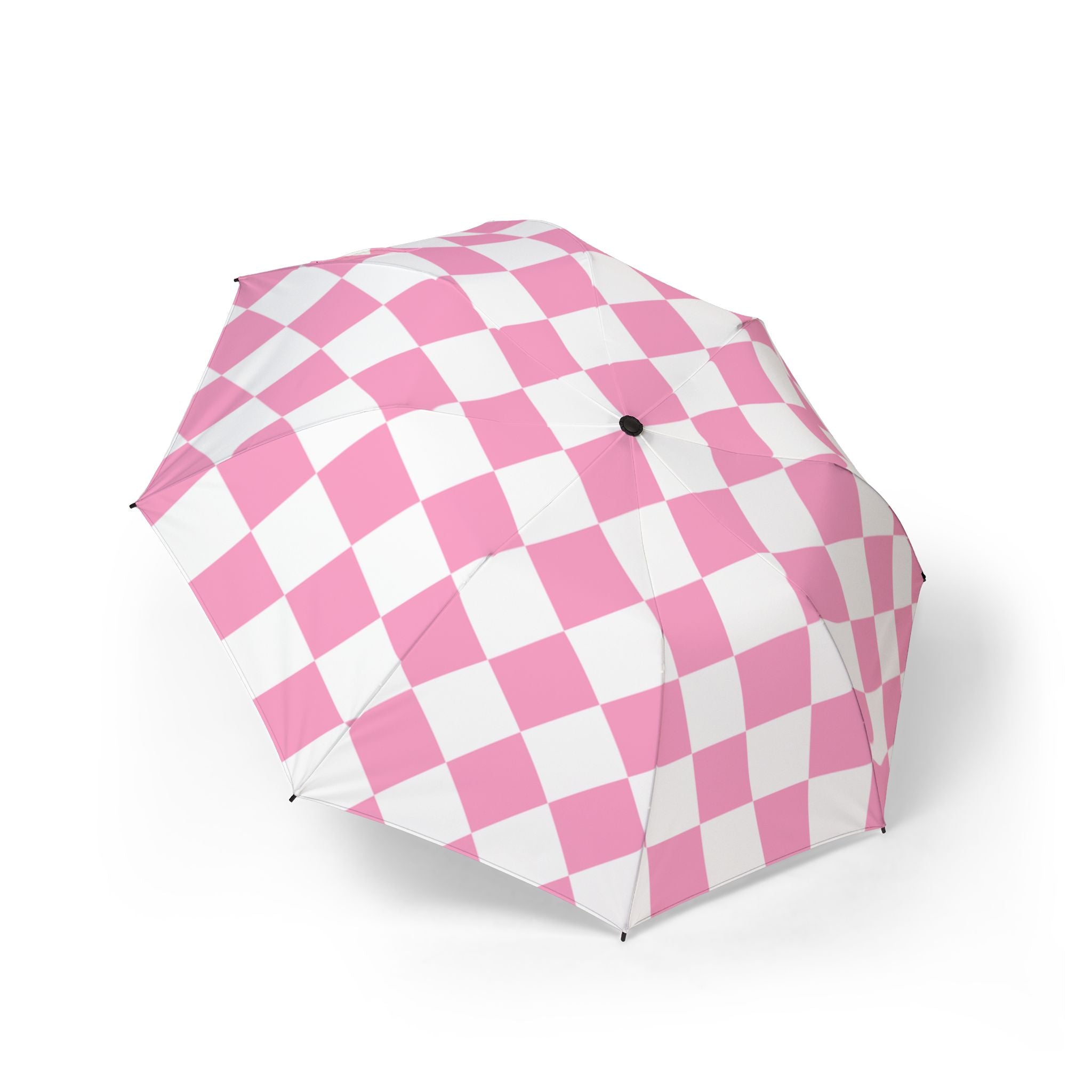 Checkerboard Hot Pink and White Semi-Automatic Foldable Umbrella, Artsulli - Art is Long, Life is Short, Accessories, Size, One size, , , , , 29165173770251494265