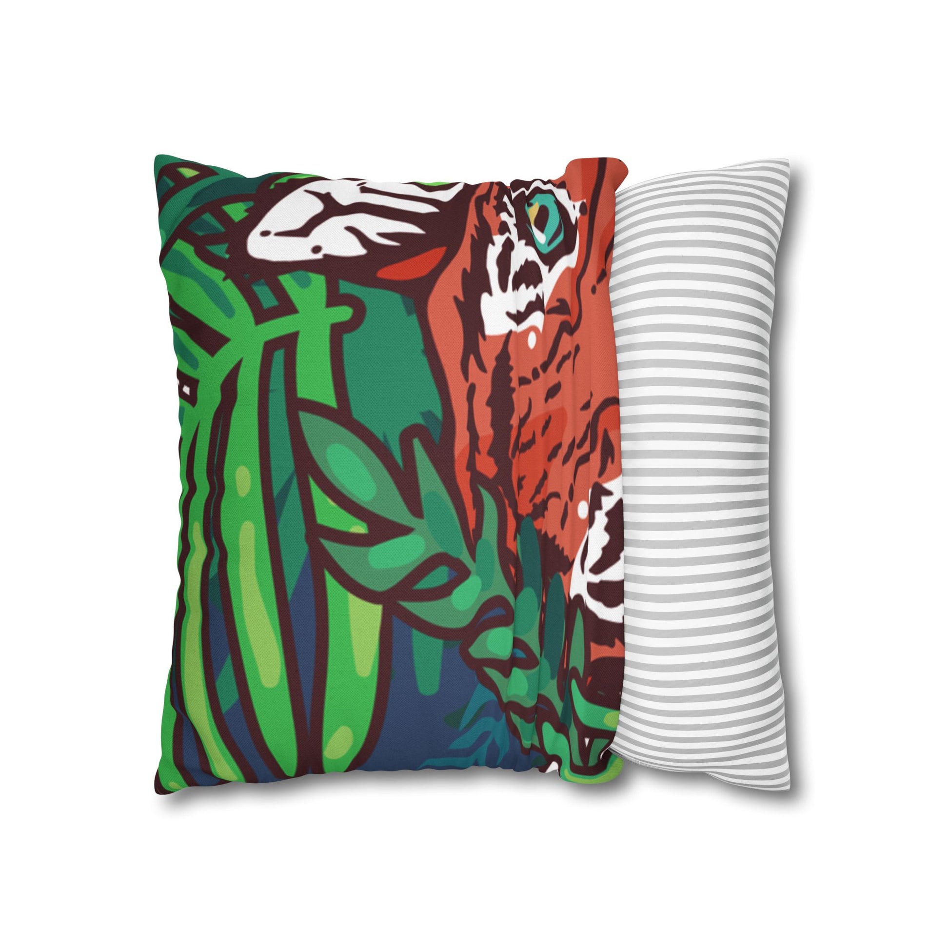 Tropical Jungle Tigers Blue and Green Spun Polyester Square Pillowcase, Artsulli - Art is Long, Life is Short, Home Decor, , , , , , , 