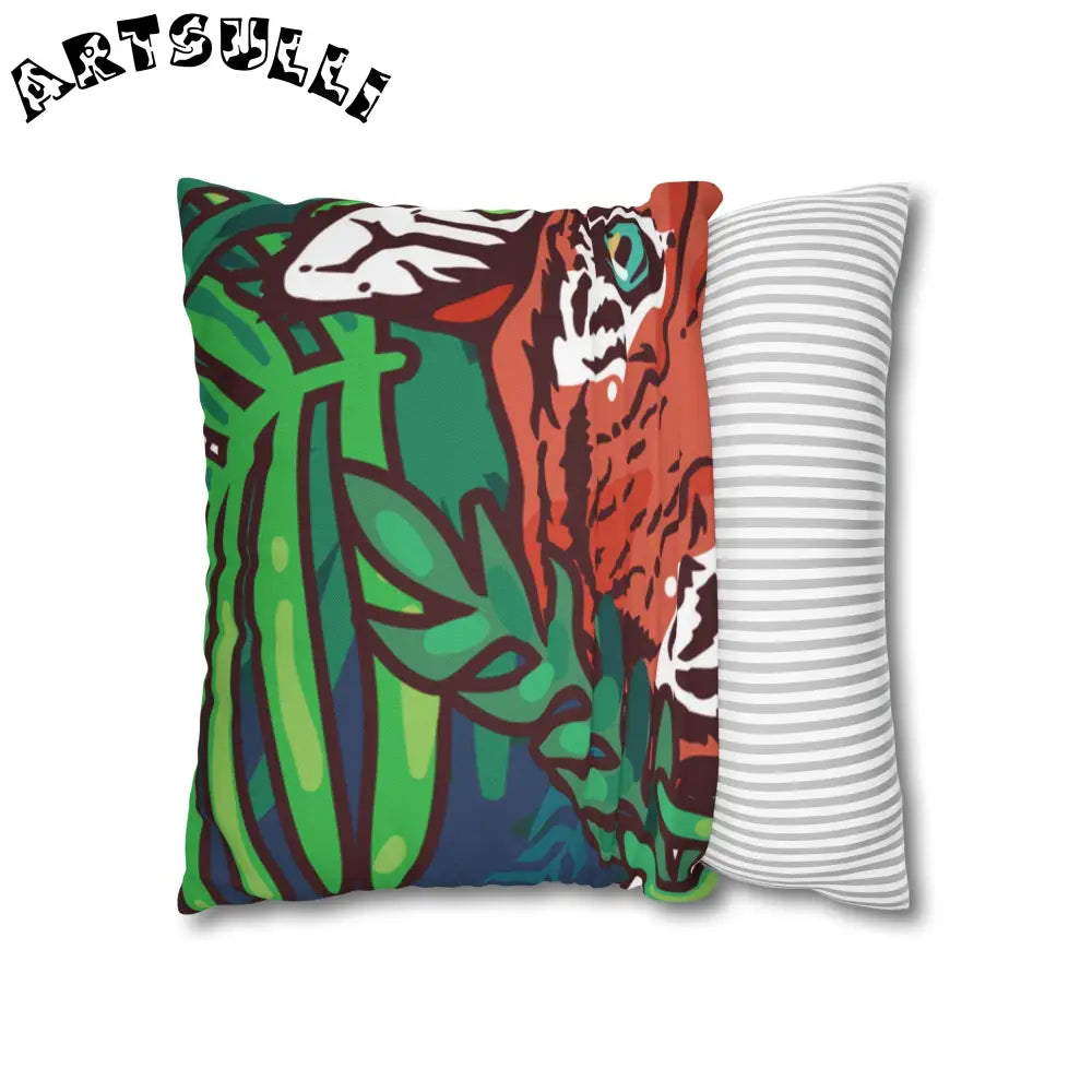 JAKKOUTTHEBXX Tropical Jungle Tigers Blue and Green Spun Polyester