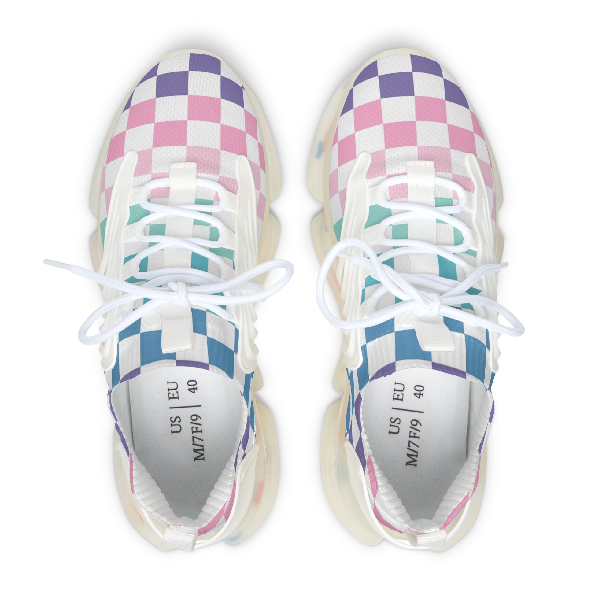 Vaporwave Rainbow  Checkerboard Multi-Color Women's Mesh Sneakers, Artsulli - Art is Long, Life is Short, Shoes, , , , , , , 