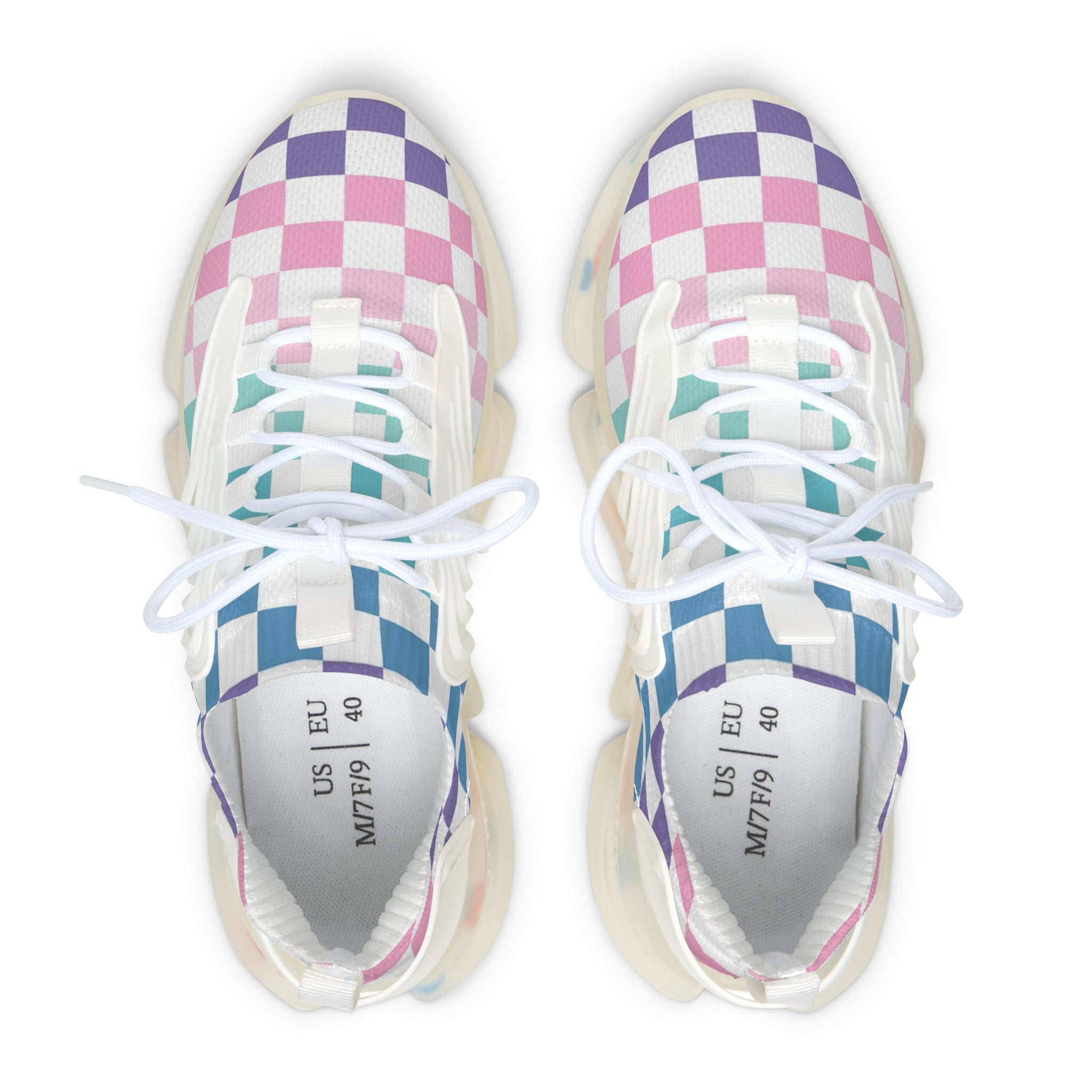 Vaporwave Rainbow  Checkerboard Multi-Color Women's Mesh Sneakers, Artsulli - Art is Long, Life is Short, Shoes, , , , , , , 