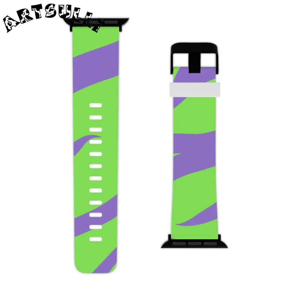 JAKKOUTTHEBXX Tyrannosaurus Print Green and Purple Watch Band