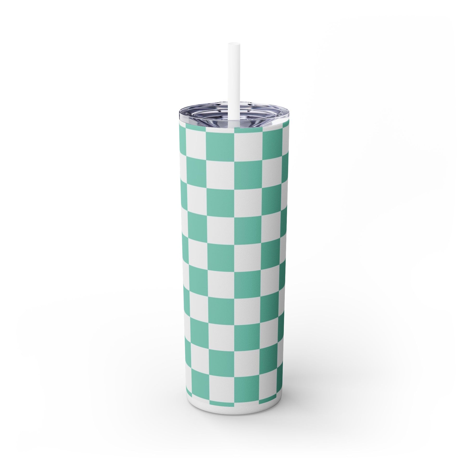 Checkerboard Light Green Skinny Tumbler with Straw, 20oz, Artsulli - Art is Long, Life is Short, Mug, , , , , , , 