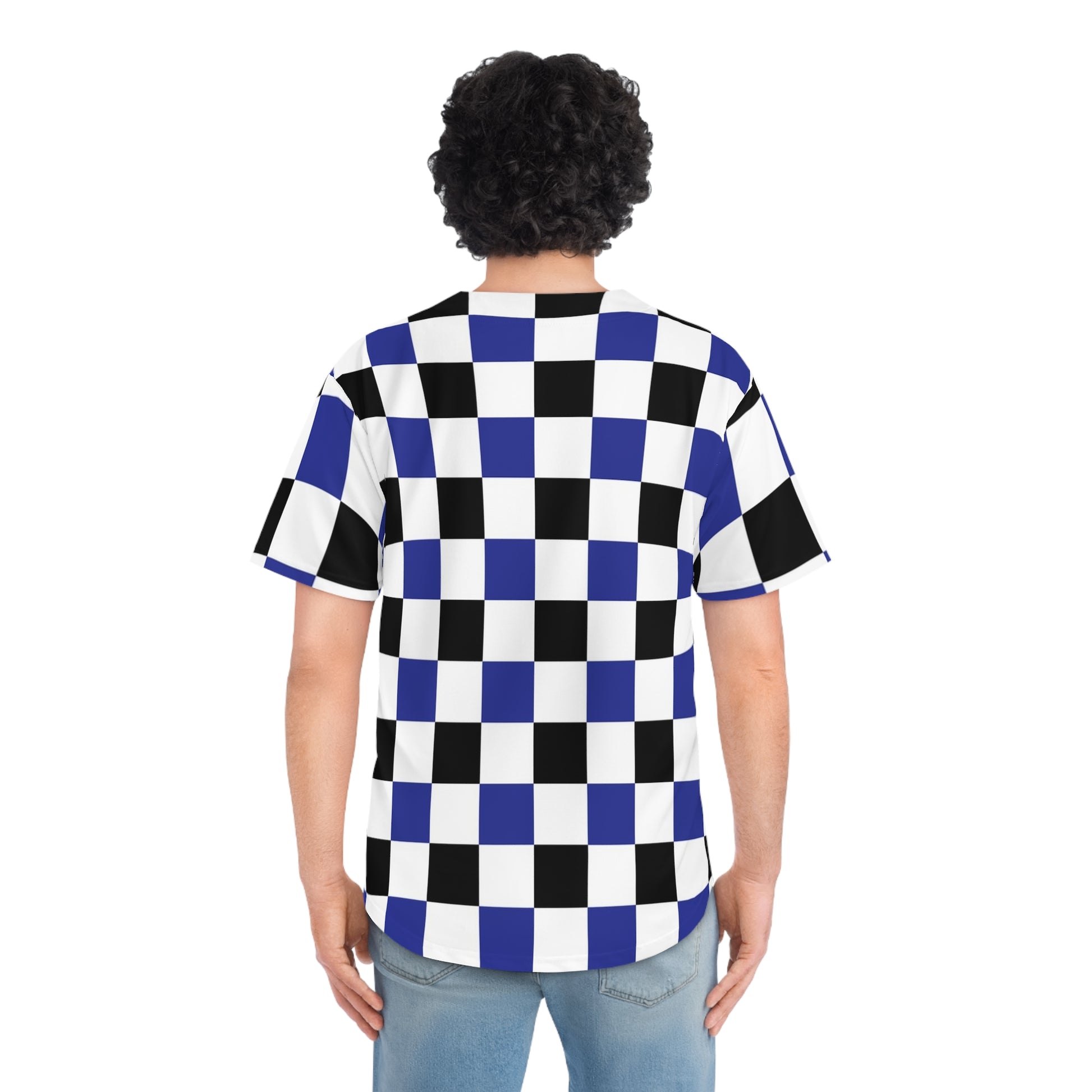 Checkerboard Blue White and Black Men's Baseball Jersey (AOP), Artsulli - Art is Long, Life is Short, All Over Prints, , , , , , , 
