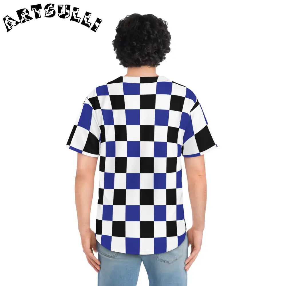 JAKKOUTTHEBXX Checkerboard Blue White and Black Men’s Baseball
