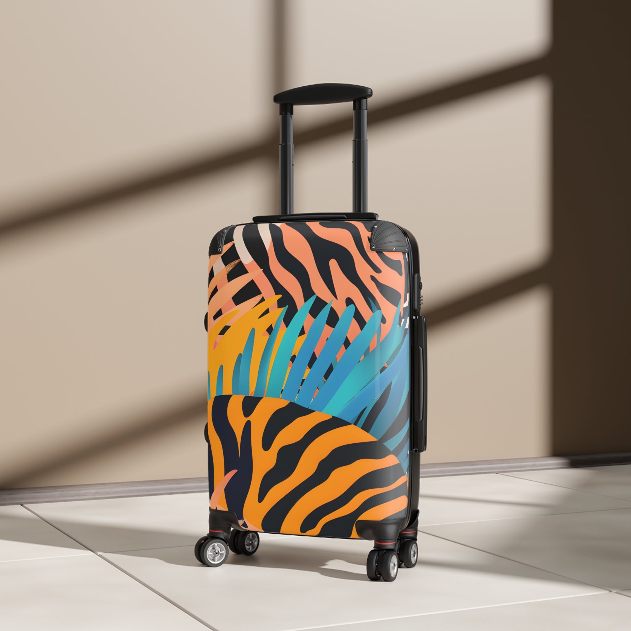 Palm Leaves x Zebra Stripes x Tiger Stripes Orange and Blue Suitcase, Artsulli - Art is Long, Life is Short, Bags, , , , , , , 