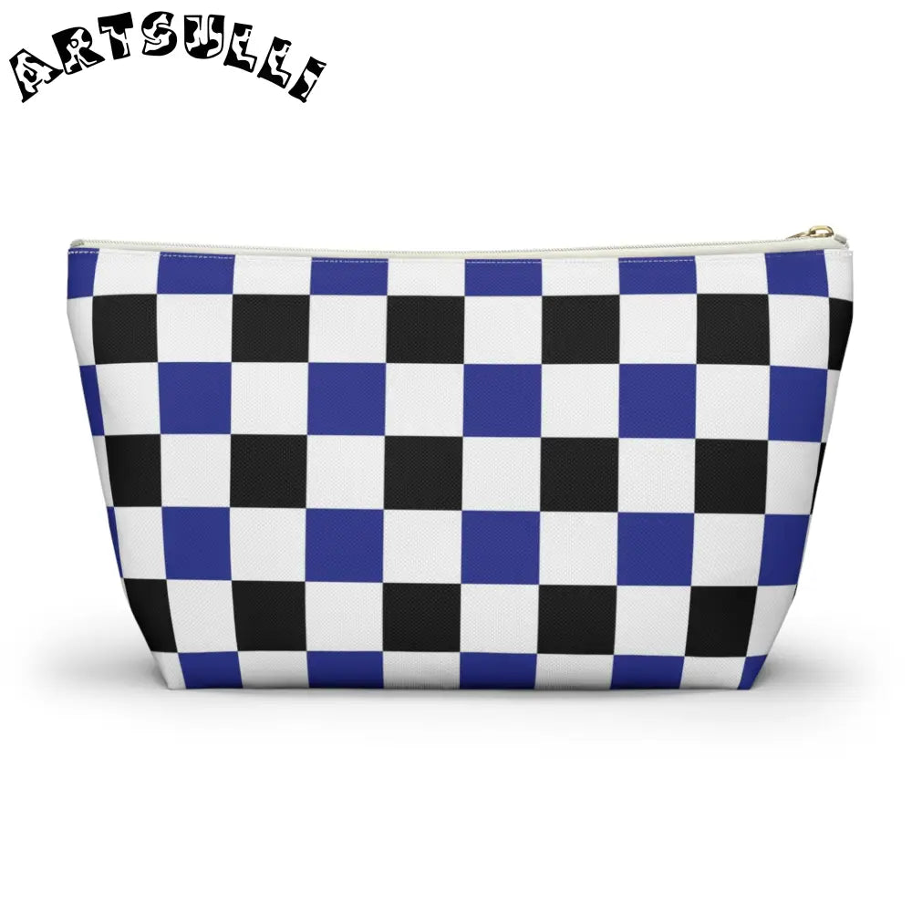 JAKKOUTTHEBXX Checkerboard Blue White and Black Accessory Pouch w