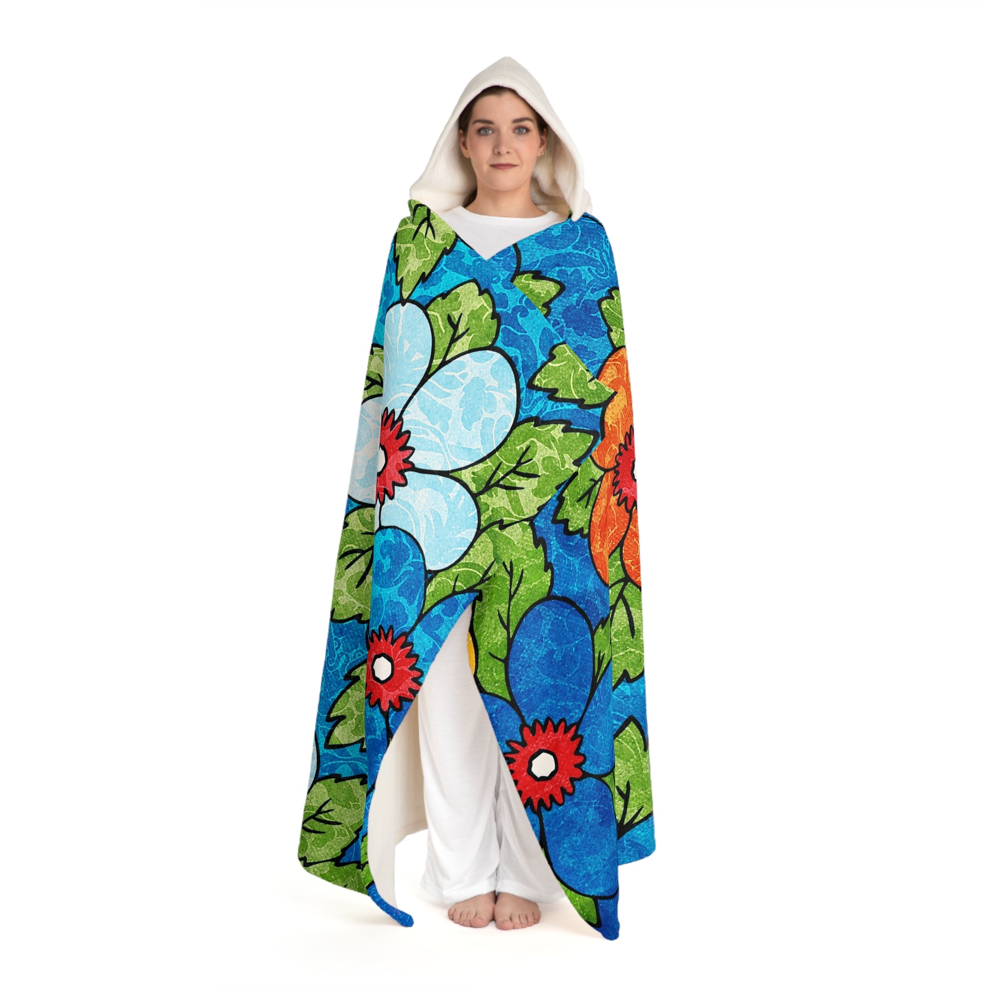 Blue Orange Groovy II Hooded Sherpa Fleece Blanket, Artsulli - Art is Long, Life is Short, All Over Prints, , , , , , , 
