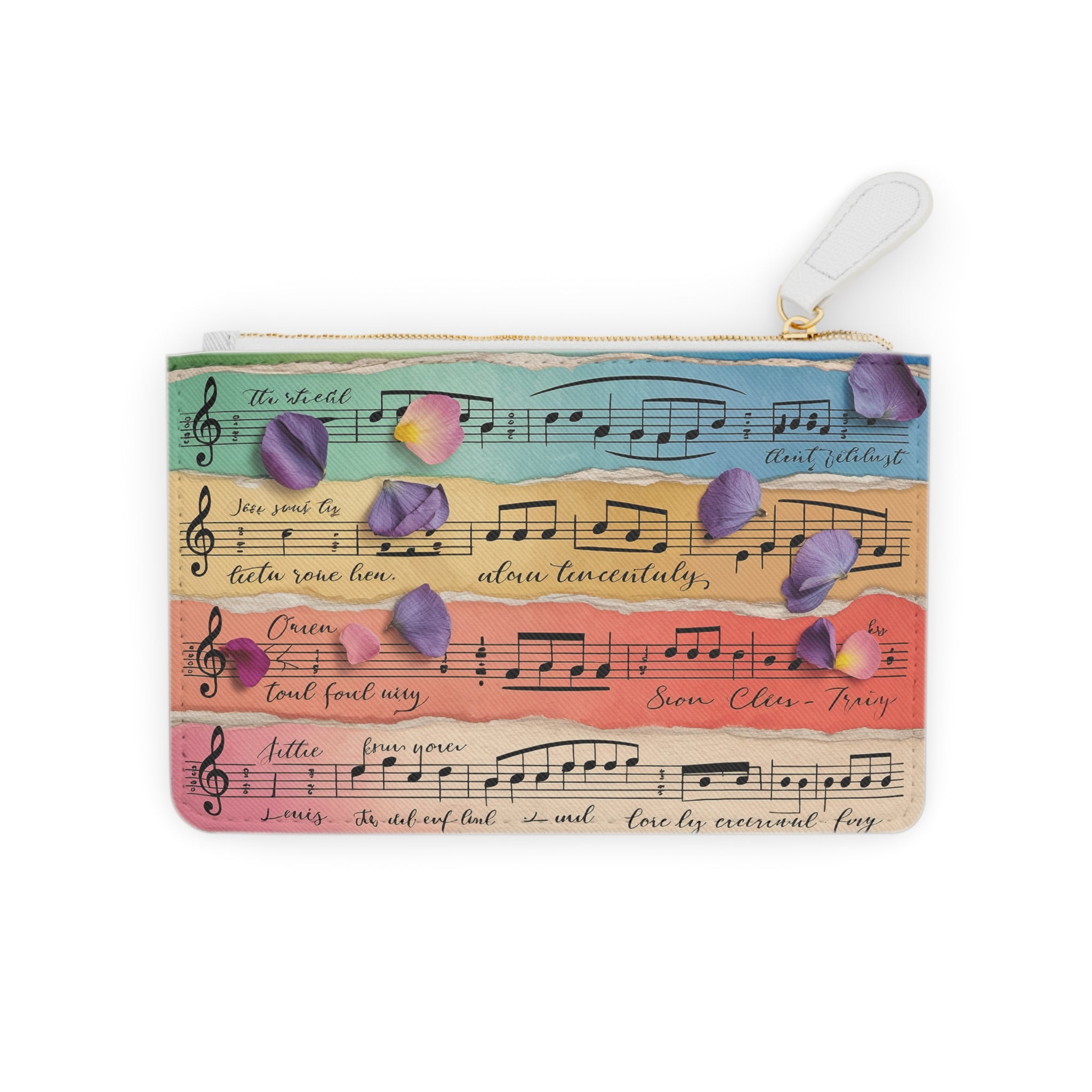 Torn Type Beat Sheet Music Multi-Color Mini Clutch Bag, Artsulli - Art is Long, Life is Short, Bags, Size, 6.3” x 4”, Color, White, , , 22700017367177111078