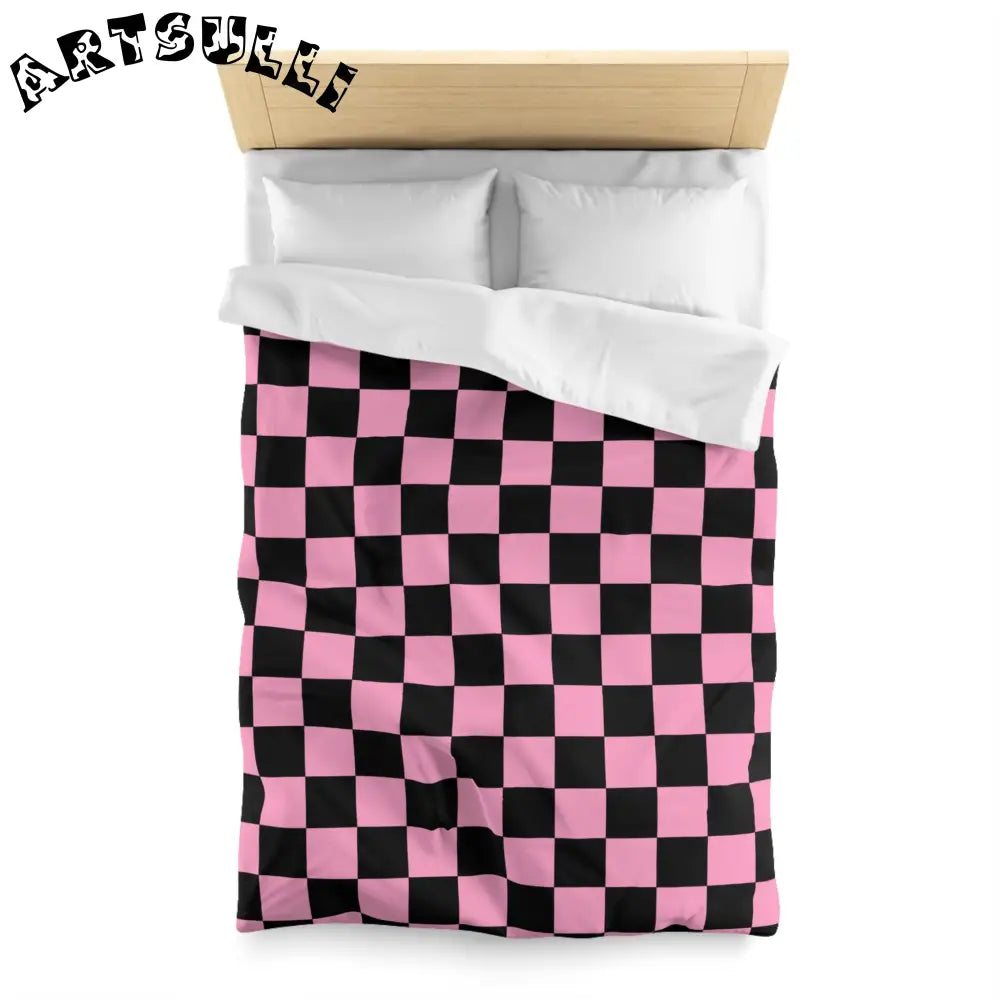 JAKKOUTTHEBXX Checkerboard Black and Pink Microfiber Duvet Cover