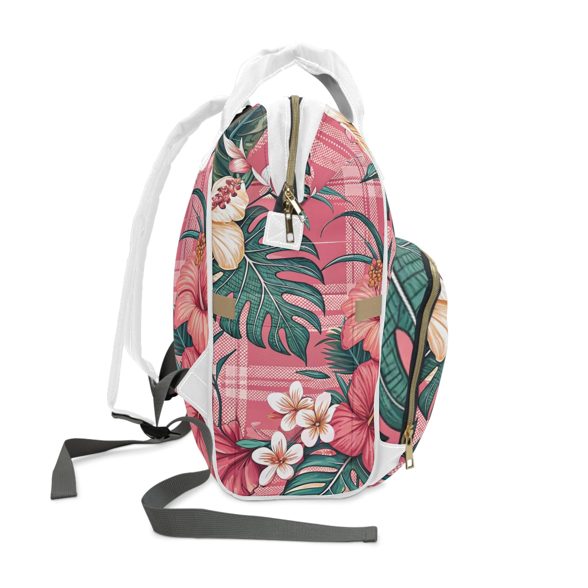 Plaid x Floral Burgundy and Green Multifunctional Diaper Backpack, Artsulli - Art is Long, Life is Short, Bags, , , , , , , 