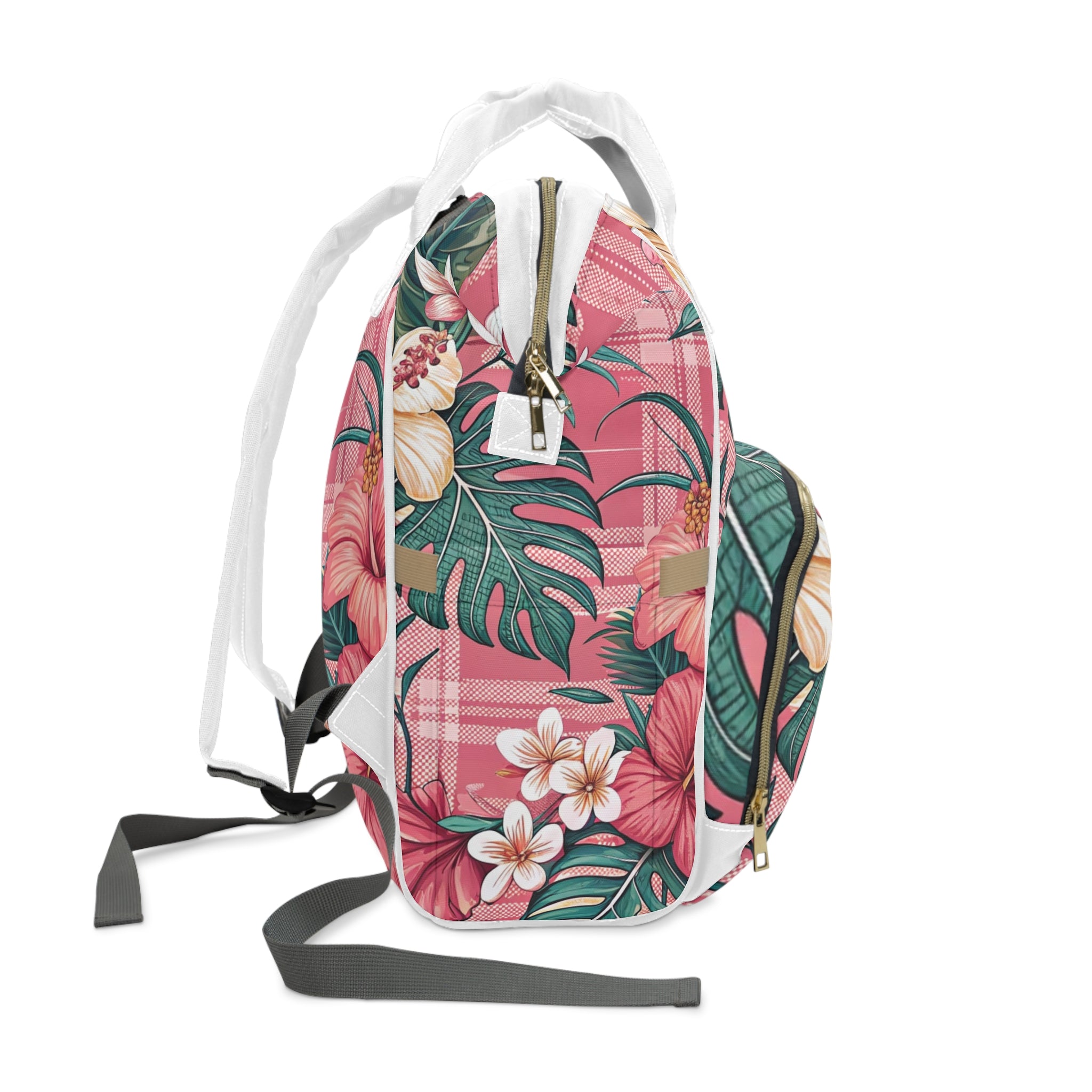 Plaid x Floral Burgundy and Green Multifunctional Diaper Backpack, Artsulli - Art is Long, Life is Short, Bags, , , , , , , 