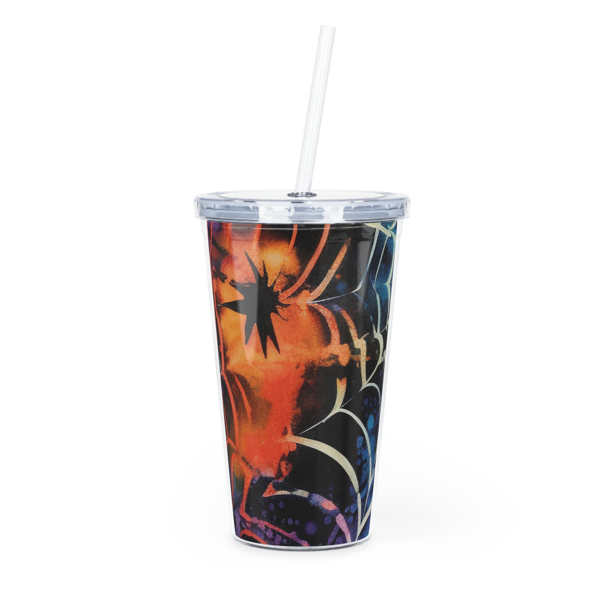 Spider Web Tie Dye Plastic Tumbler with Straw, Artsulli - Art is Long, Life is Short, Mug, Size, 20oz, Color, Transparent, , , 19495889001946723659