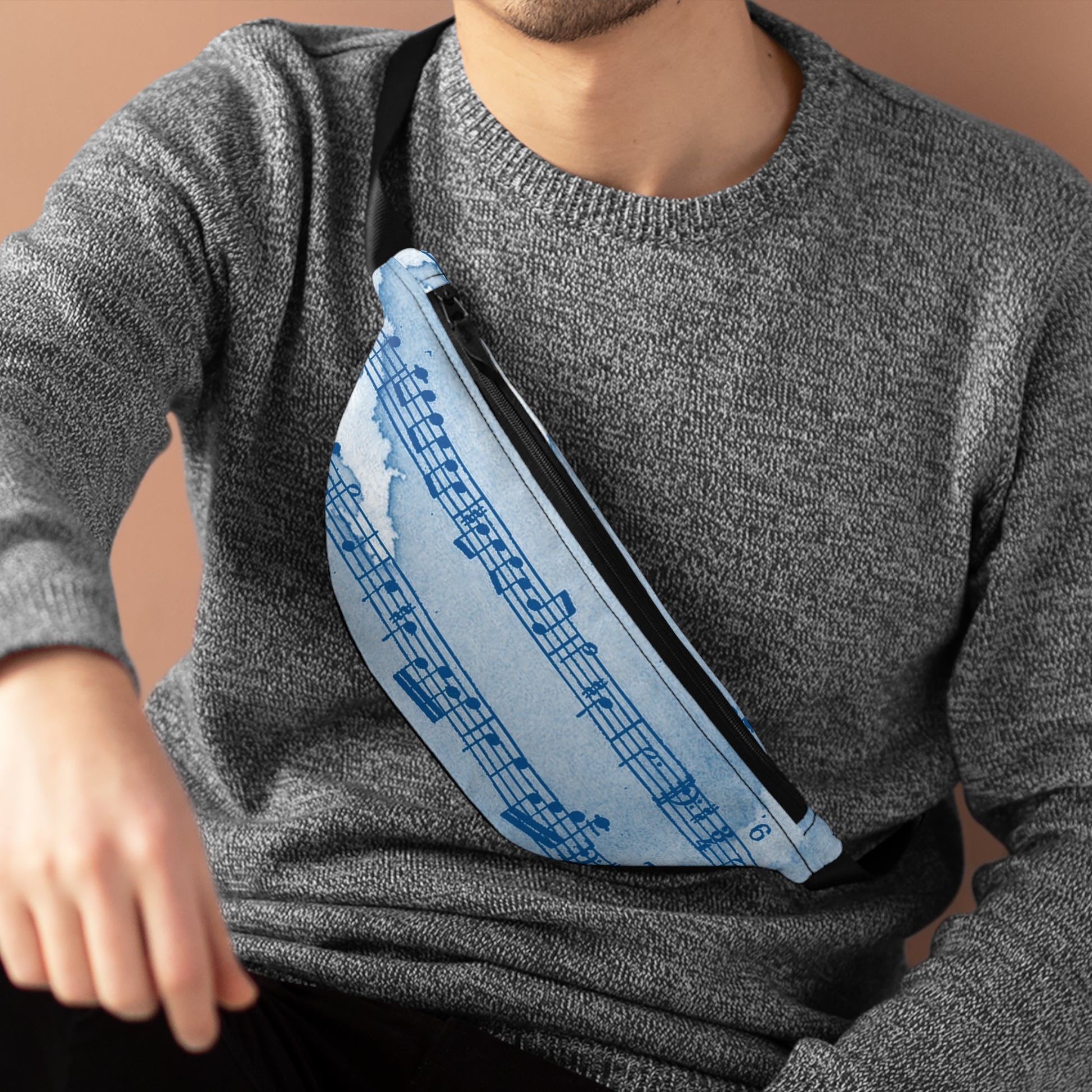 Drip Spill Type Beat Sheet Music Blue Fanny Pack, Artsulli - Art is Long, Life is Short, Bags, , , , , , , 