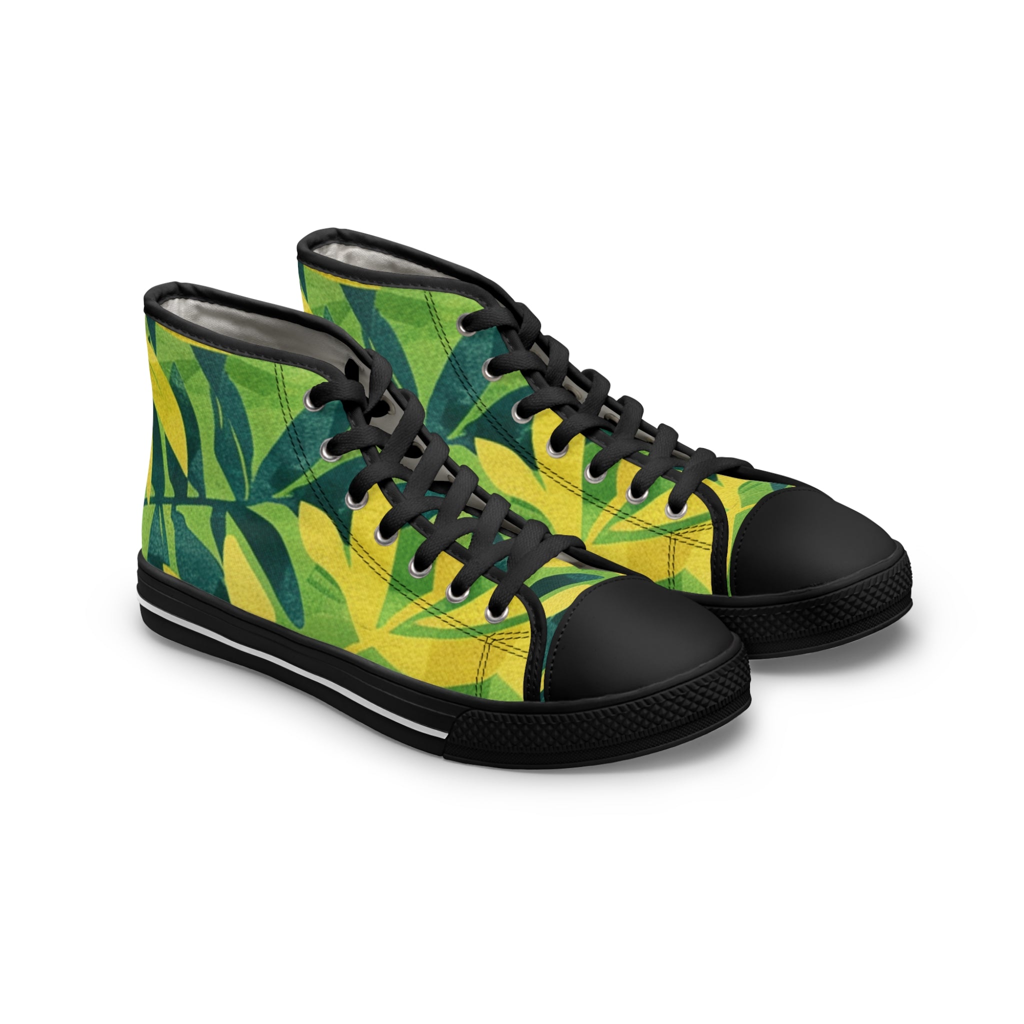 Green Leaf x Yellow Leaf x Tropical x Jungle Women's High Top Sneakers, Artsulli - Art is Long, Life is Short, Shoes, Size, US 5.5, Color, Black sole, , , 21922312298694183177
