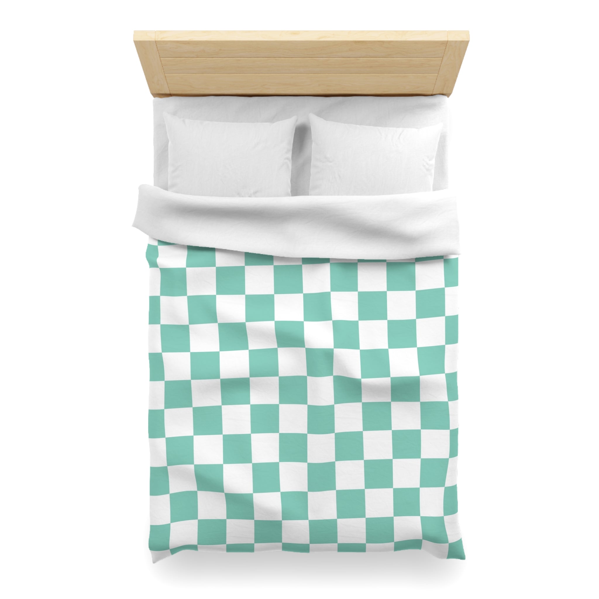Checkerboard Light Green Microfiber Duvet Cover, Artsulli - Art is Long, Life is Short, Home Decor, , , , , , , 