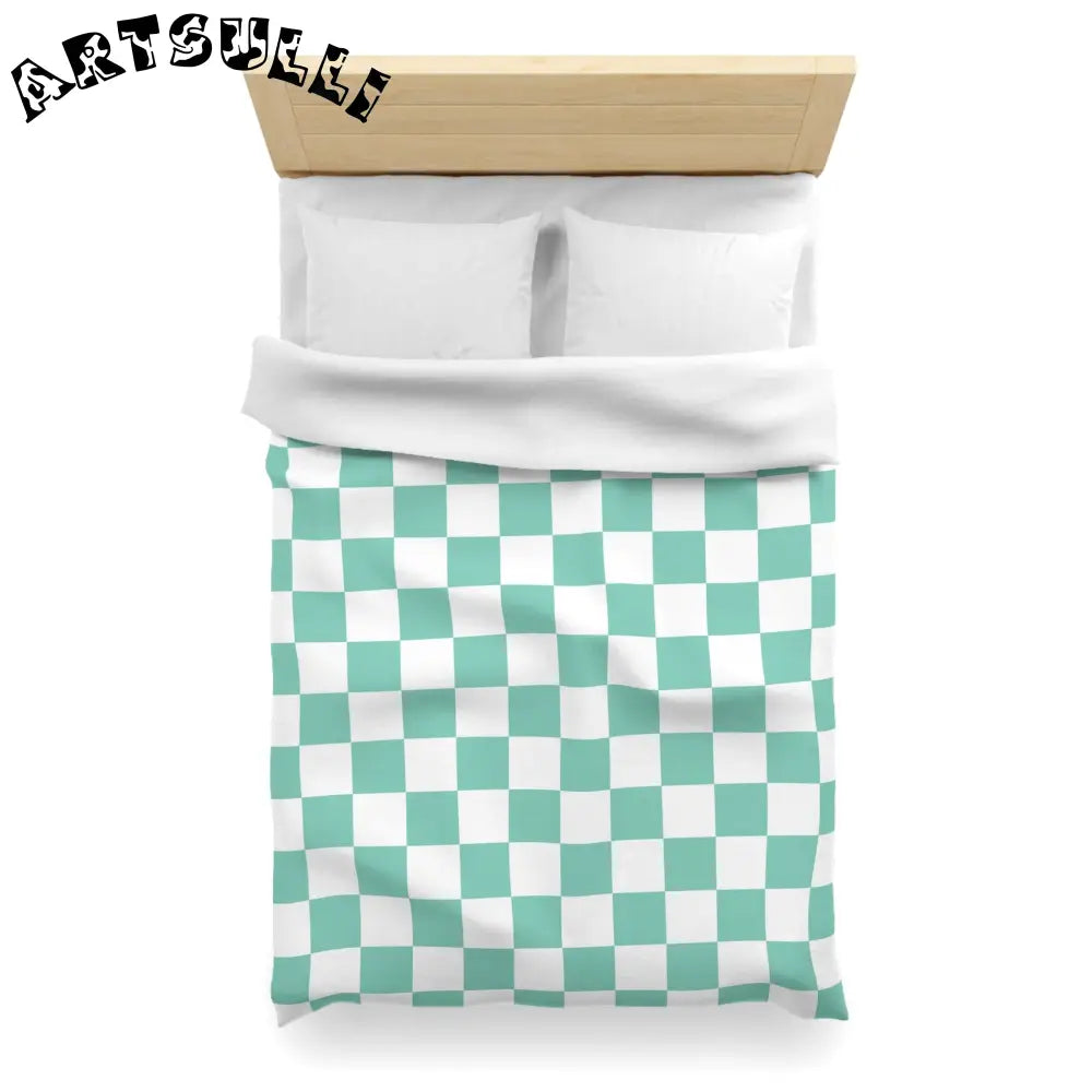 JAKKOUTTHEBXX Checkerboard Light Green Microfiber Duvet Cover
