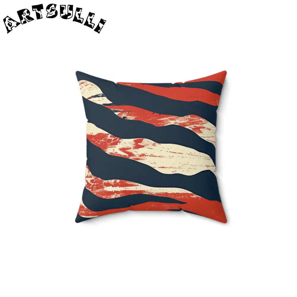 JAKKOUTTHEBXX Distressed Red White Blue Wavy Stripe Faux Suede Throw Pillow 2025