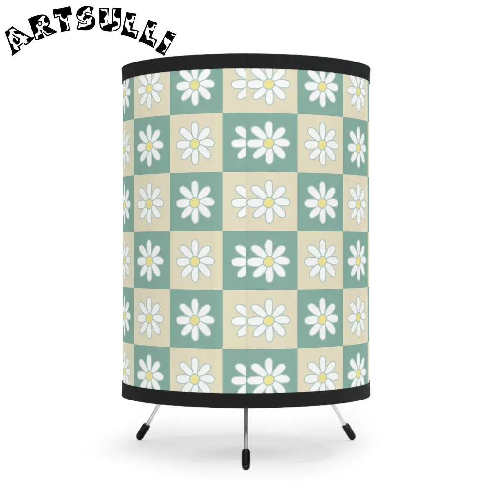 JAKKOUTTHEBXX Retro Daisy Checkerboard Green and Tan Tripod Lamp