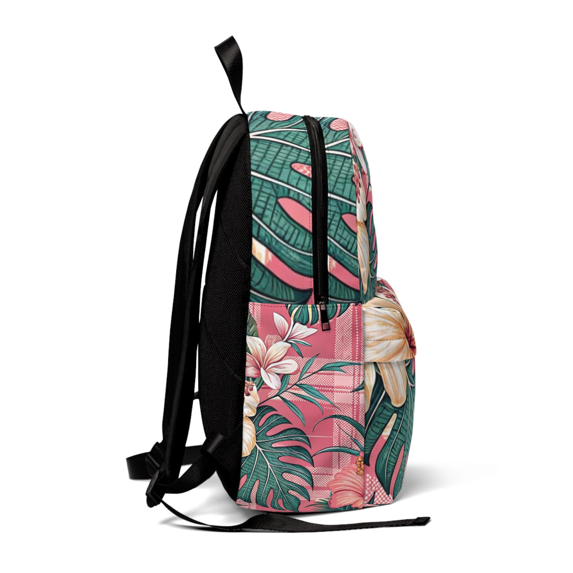 Plaid x Floral Burgundy and Green Unisex Classic Backpack, Artsulli - Art is Long, Life is Short, Bags, , , , , , , 