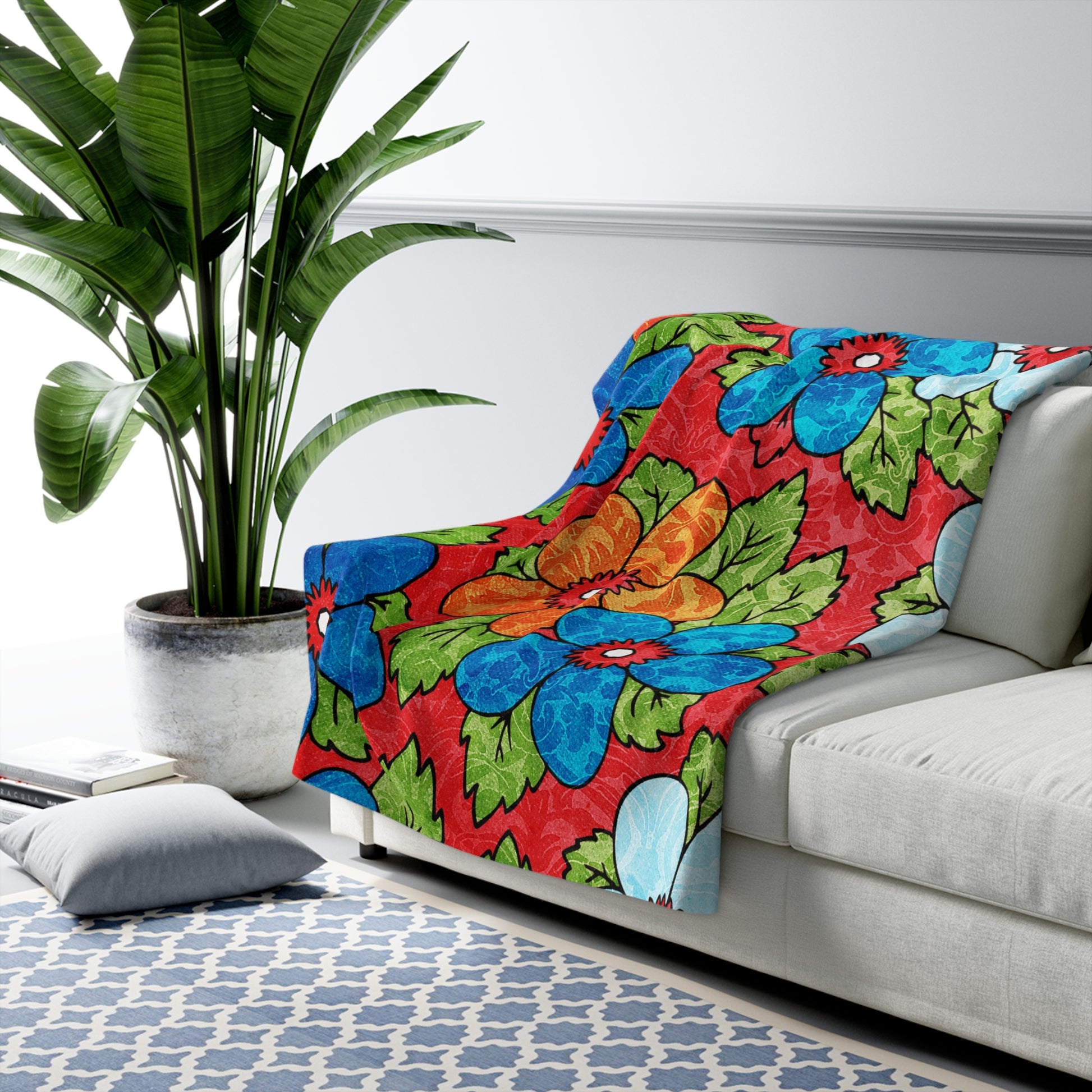 Groovy Red Floral Kl Sherpa Fleece Blanket, Artsulli - Art is Long, Life is Short, Home Decor, , , , , , , 
