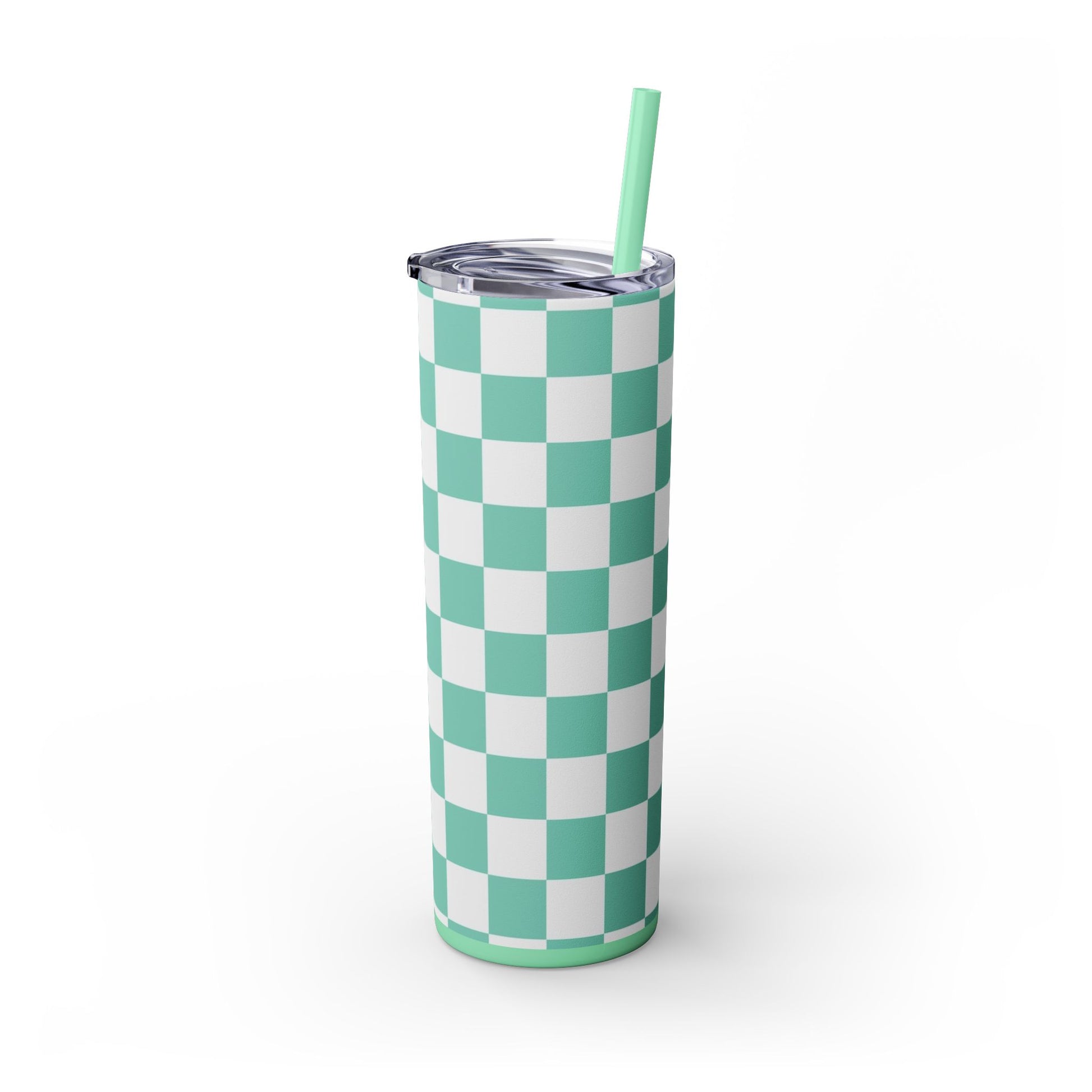 Checkerboard Light Green Skinny Tumbler with Straw, 20oz, Artsulli - Art is Long, Life is Short, Mug, , , , , , , 