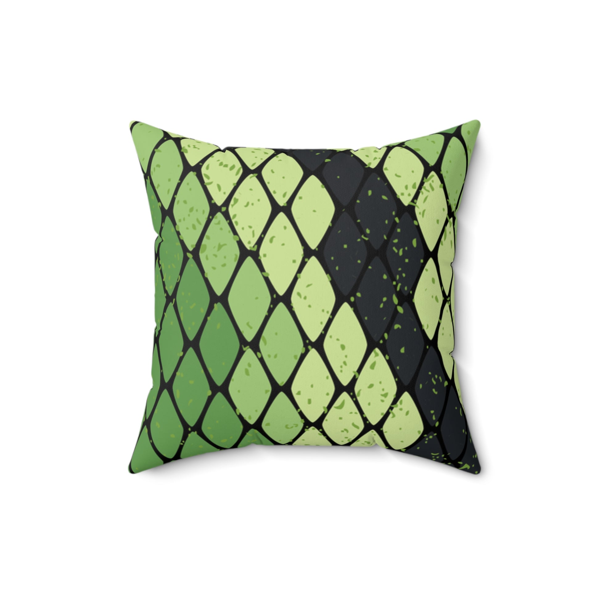 Snake Skin Green and Black Spun Polyester Square Pillow, Artsulli - Art is Long, Life is Short, Home Decor, Size, 16" × 16", , , , , 11218347515595