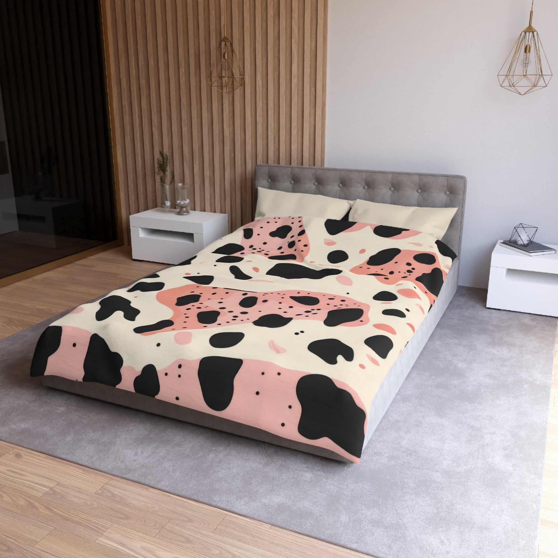 Organic Cow Print Cream and Pink Microfiber Duvet Cover, Artsulli - Art is Long, Life is Short, Home Decor, , , , , , , 