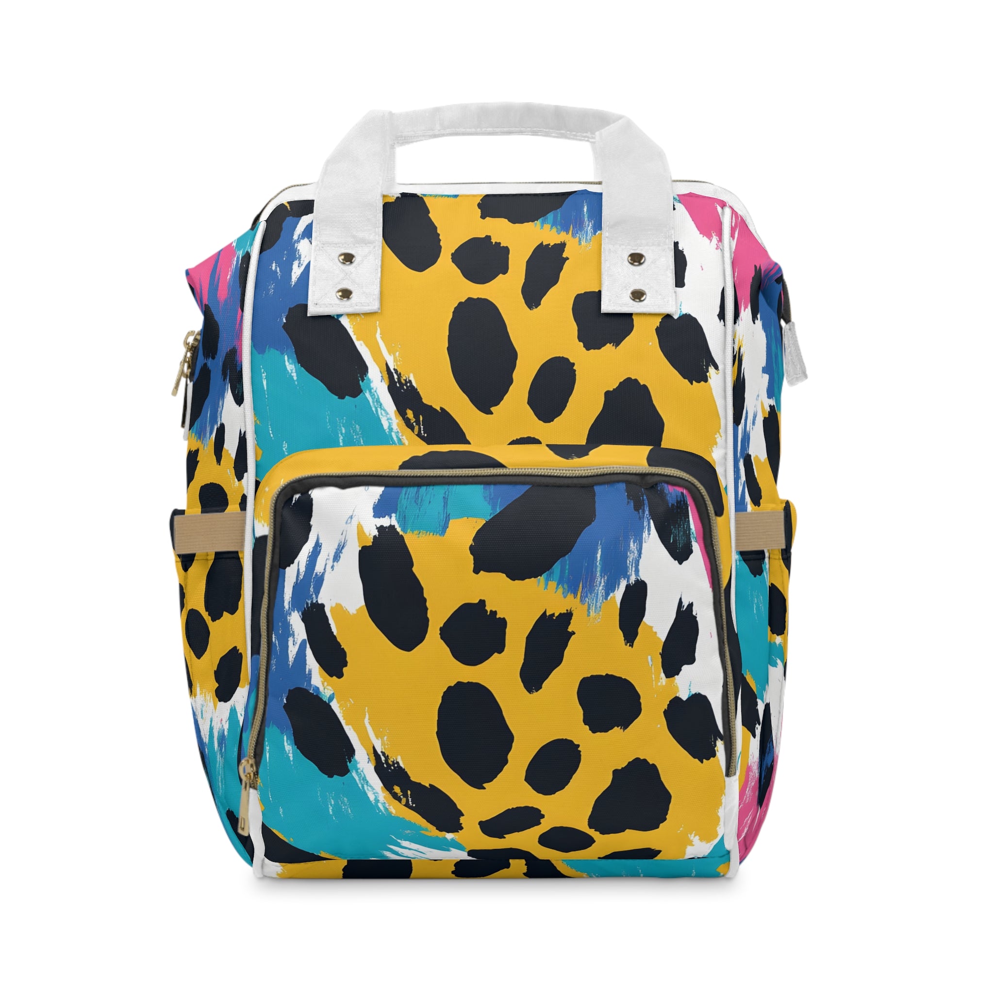 Leopard Print x Paint Brush Strokes Multi-Color Multifunctional Diaper Backpack, Artsulli - Art is Long, Life is Short, Bags, Size, 15.0" × 10.8" × 6.7'', , , , , 45820912574938397380