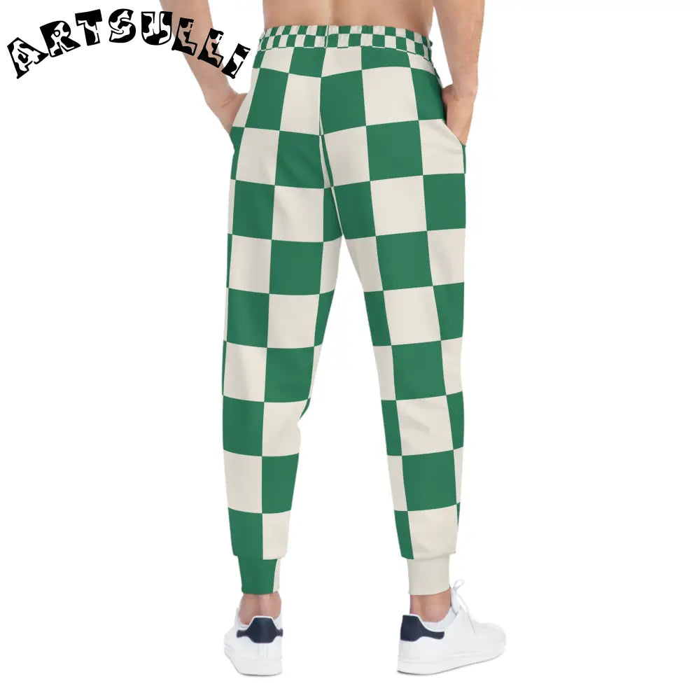 JAKKOUTTHEBXX Checkerboard Dark Green Athletic Joggers (AOP)