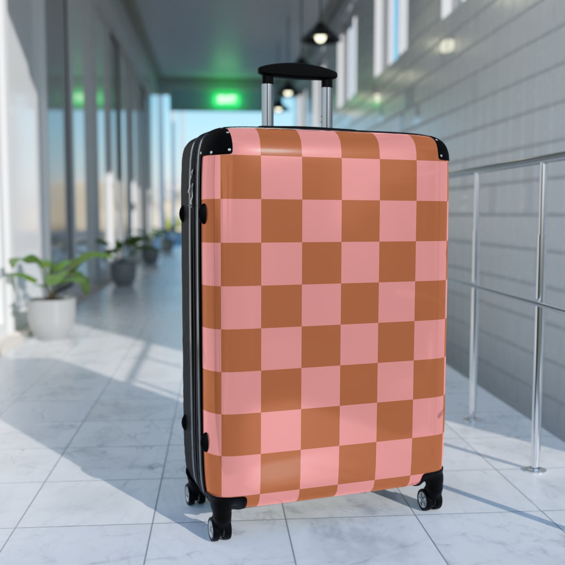 Chessboard Pink and Brown Suitcase, Artsulli - Art is Long, Life is Short, Bags, , , , , , , 