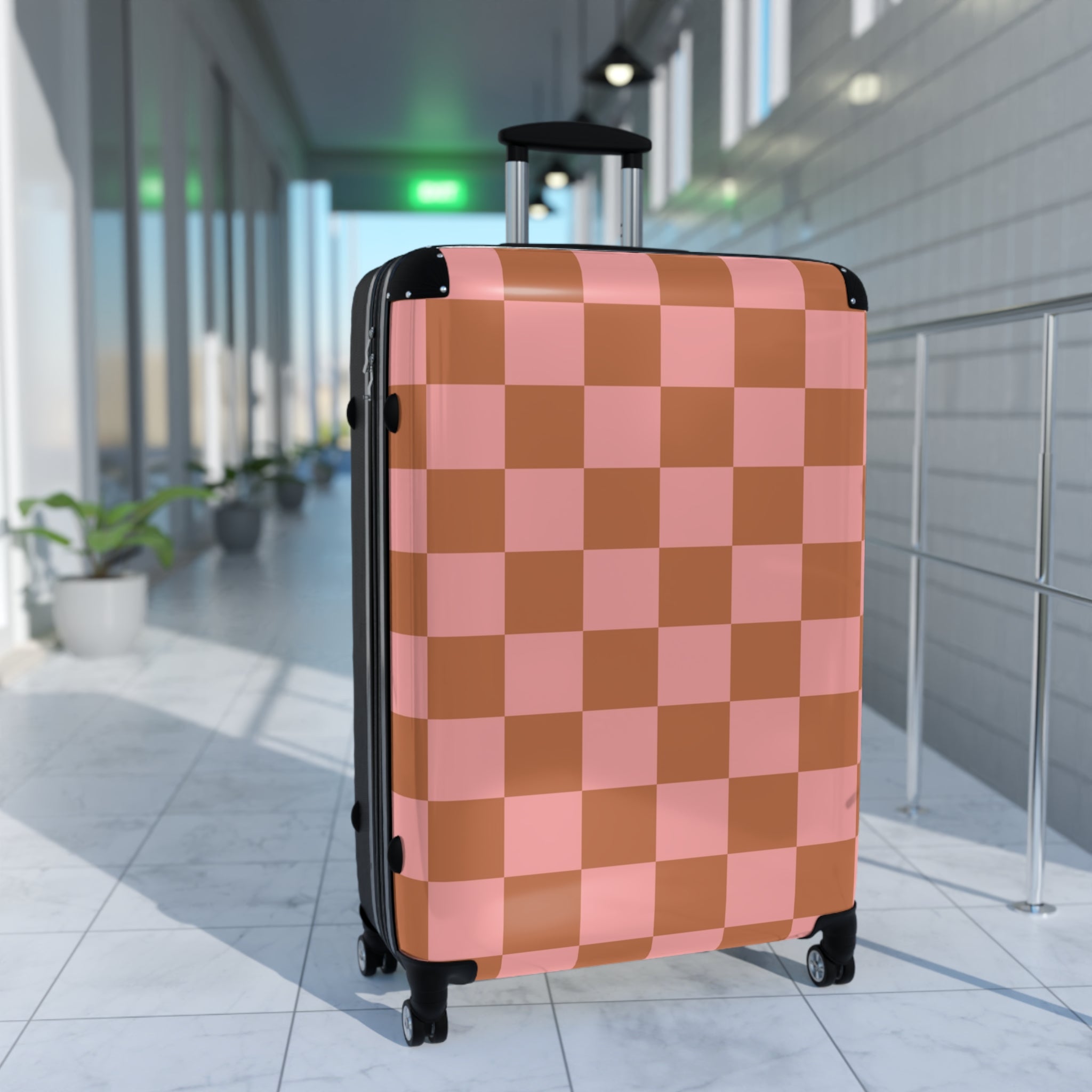 Chessboard Pink and Brown Suitcase, Artsulli - Art is Long, Life is Short, Bags, , , , , , , 
