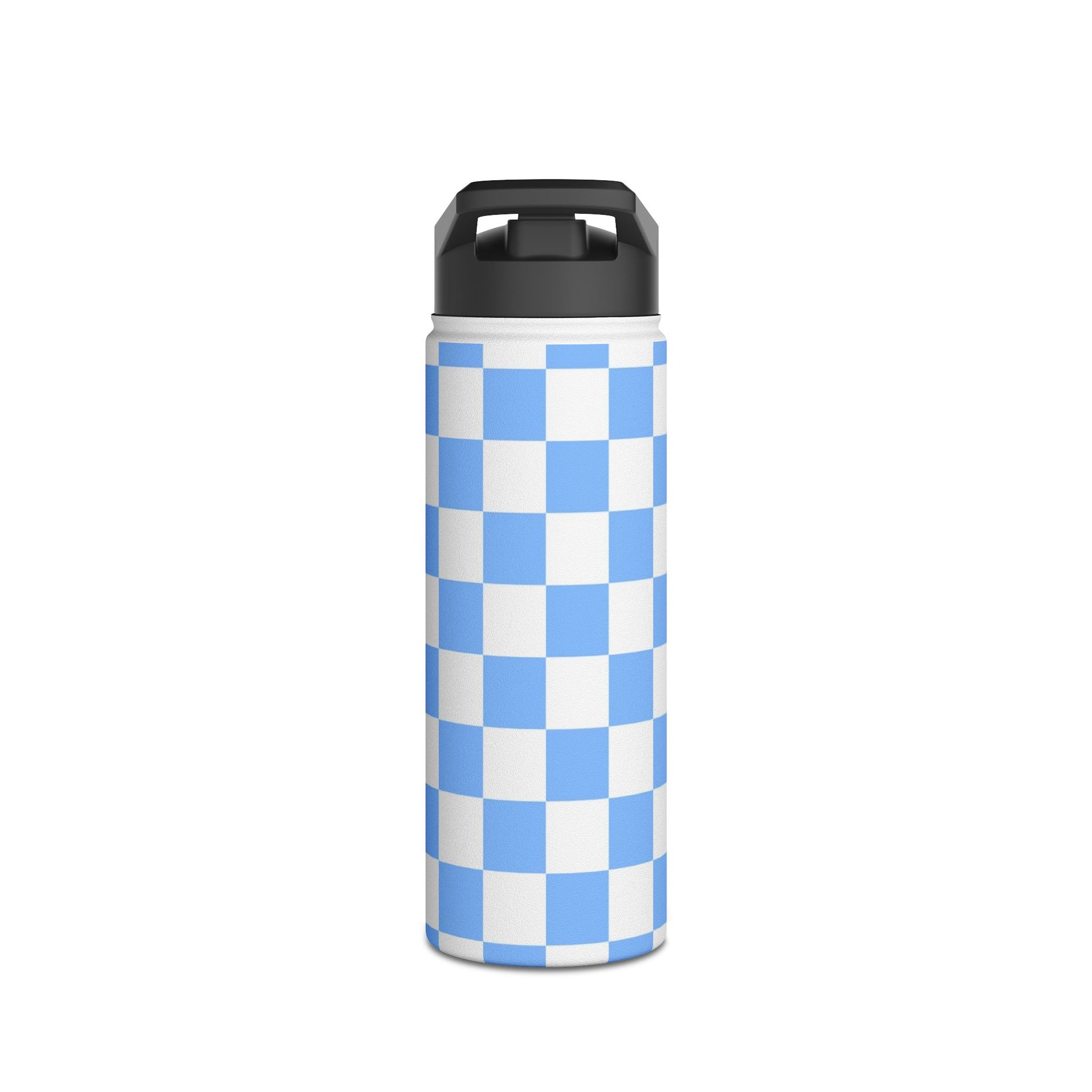 Checkerboard White and Light Blue Stainless Steel Water Bottle, Standard Lid, Artsulli - Art is Long, Life is Short, Mug, , , , , , , 