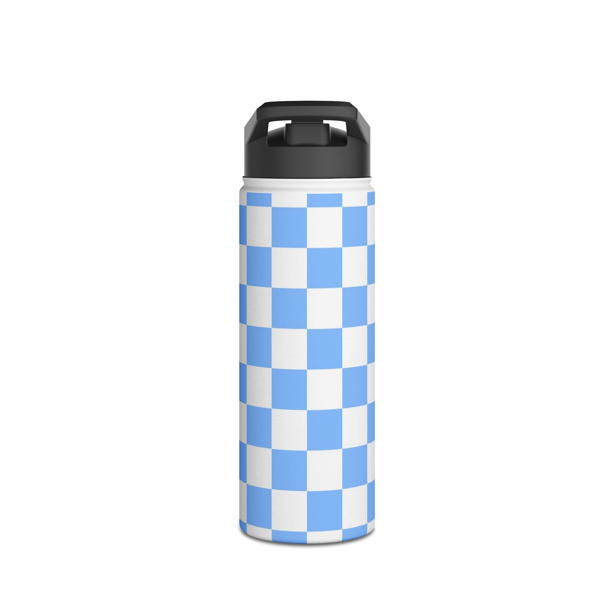 Checkerboard White and Light Blue Stainless Steel Water Bottle, Standard Lid, Artsulli - Art is Long, Life is Short, Mug, , , , , , , 