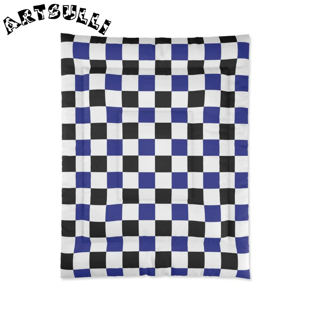 JAKKOUTTHEBXX Checkerboard Blue White and Black Comforter