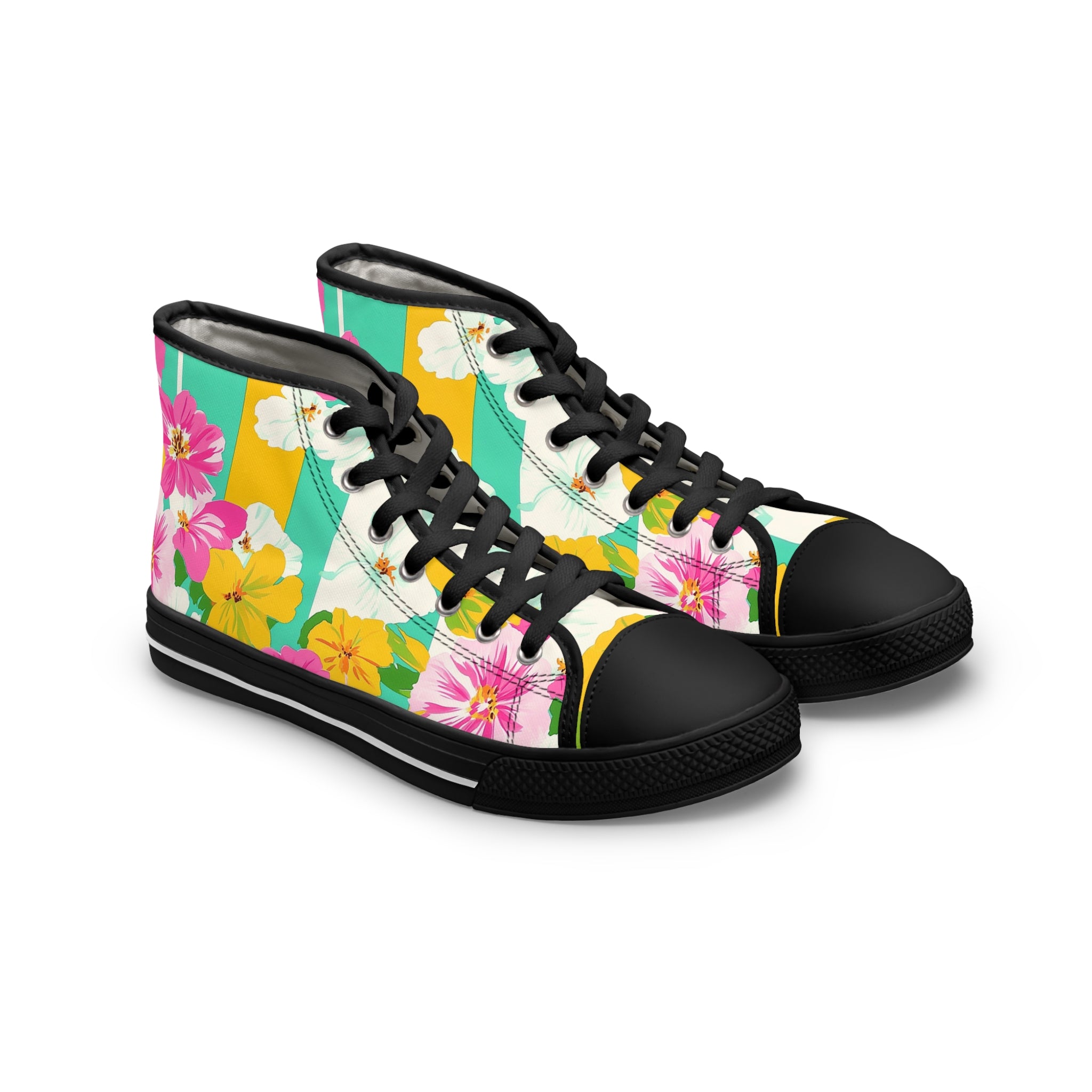 Pastel x Floral x Stripes Multi-Color Women's High Top Sneakers, Artsulli - Art is Long, Life is Short, Shoes, Size, US 5.5, Color, Black sole, , , 14779556264997330195