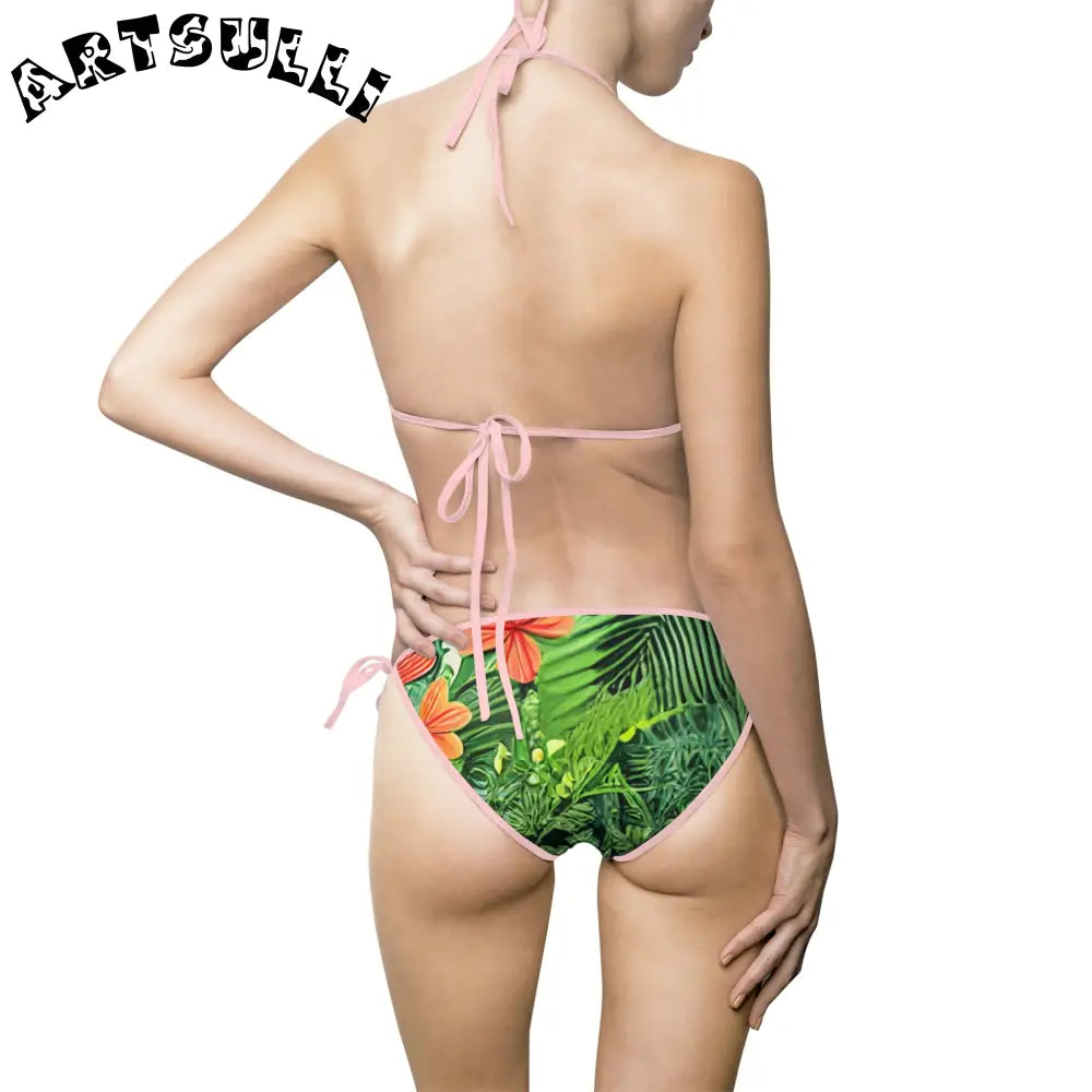 JAKKOUTTHEBXX Tropical Leaf Orange Flower Bikini Swimsuit with White