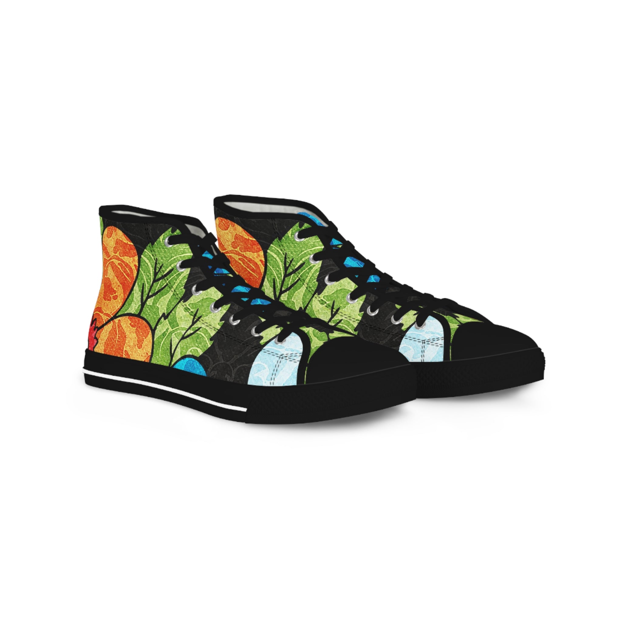 Groovy Black Floral Kl Men's High Top Sneakers, Artsulli - Art is Long, Life is Short, Shoes, Size, US 5, Color, Black sole, , , 69794514071104686442