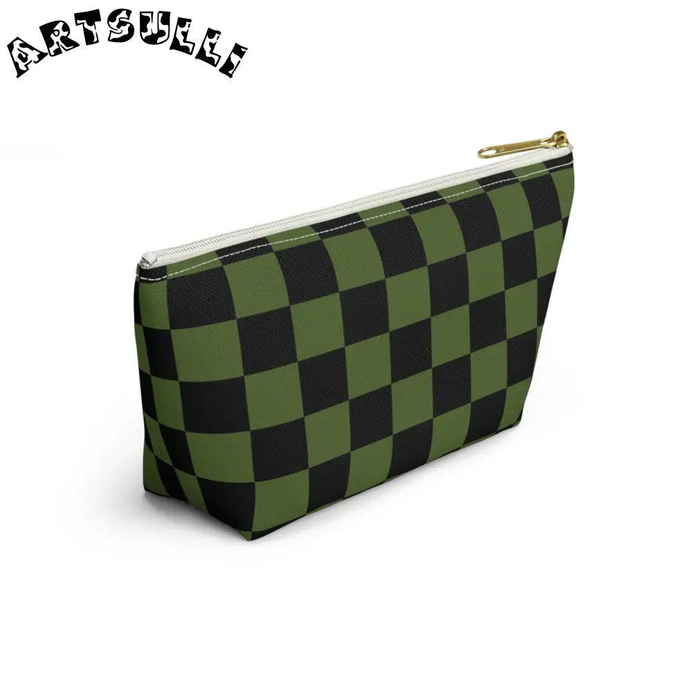 JAKKOUTTHEBXX Checkerboard Olive Green and Black Accessory Pouch w