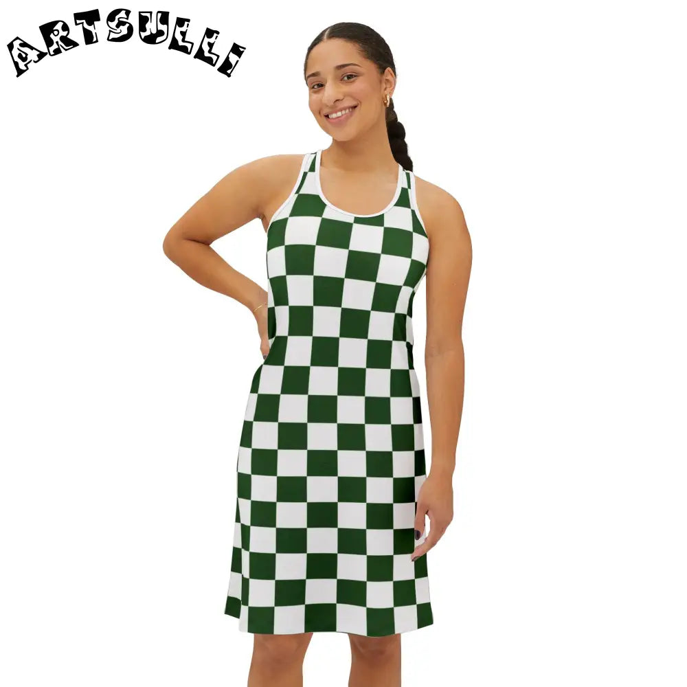JAKKOUTTHEBXX Checkerboard White and Dark Green Women’s Racerback
