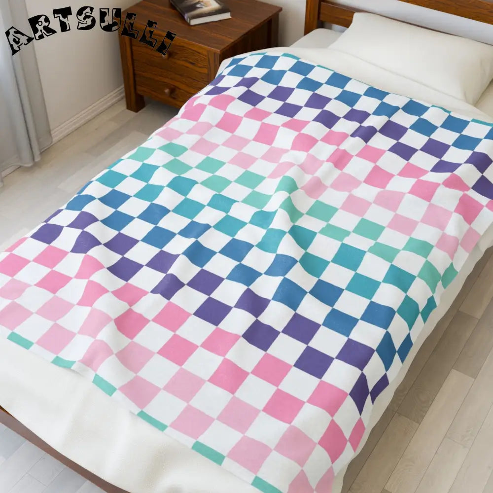 JAKKOUTTHEBXX Vaporwave Rainbow Checkerboard Multi-Color Velveteen