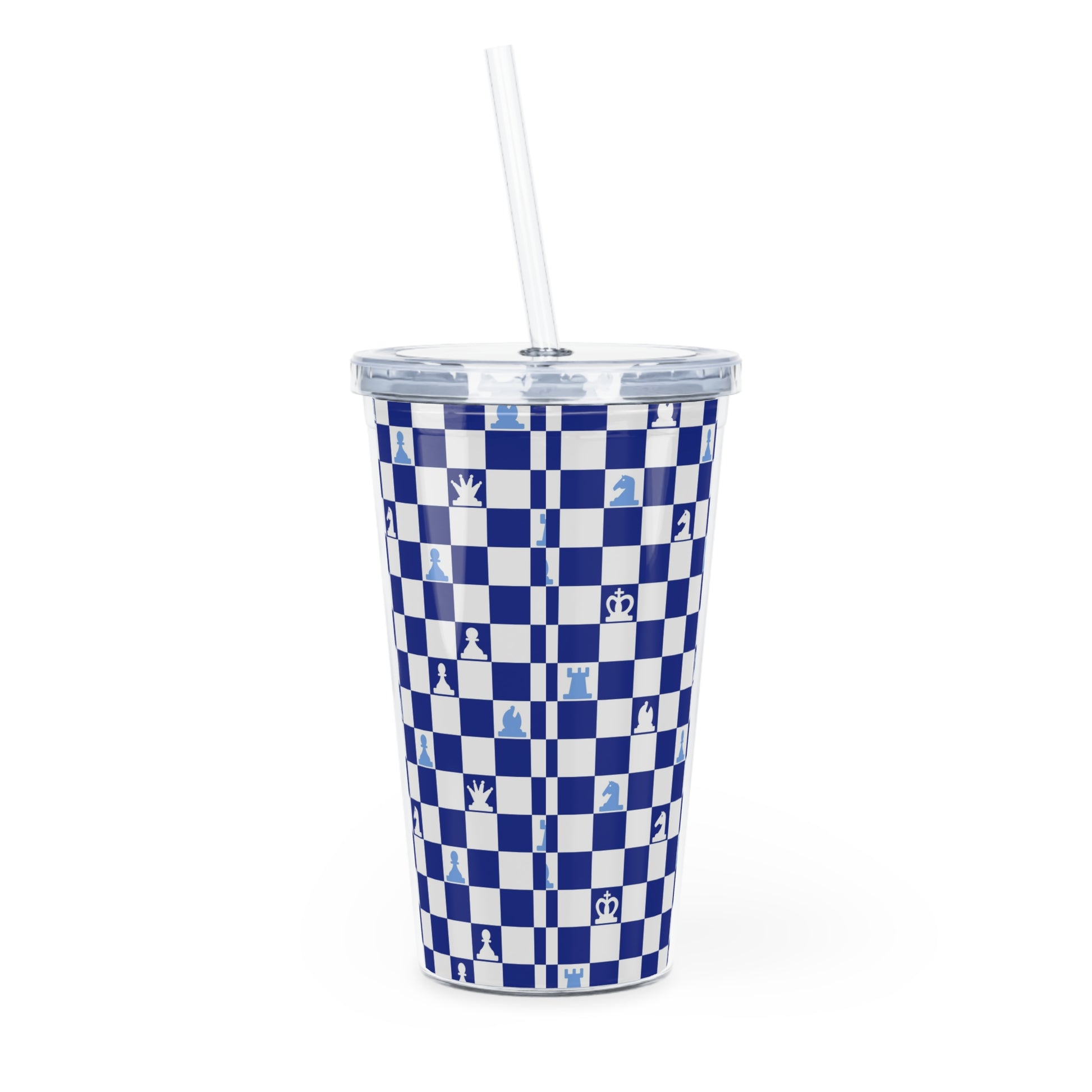 Chessboard Navy Blue Plastic Tumbler with Straw, Artsulli - Art is Long, Life is Short, Mug, , , , , , , 