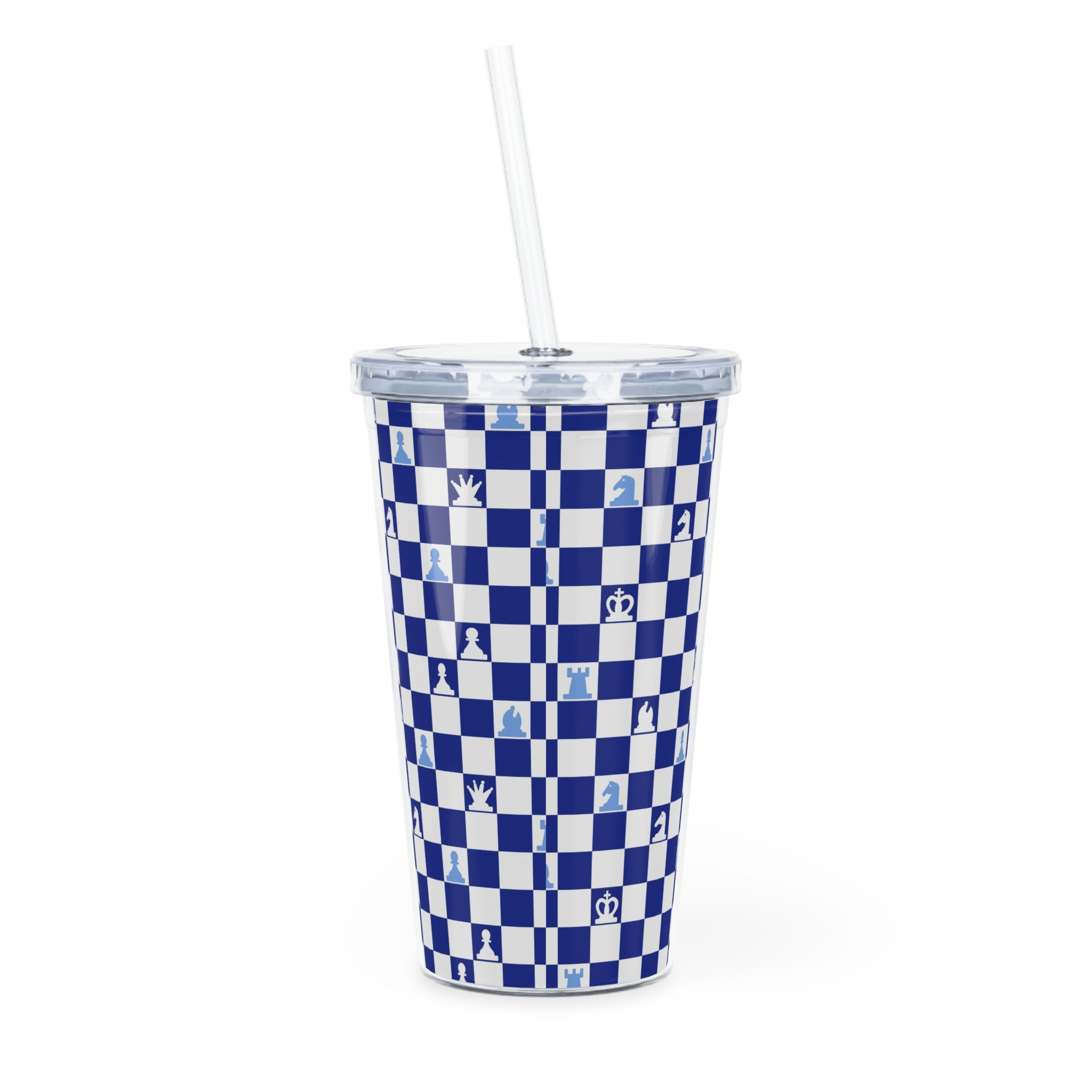 Chessboard Navy Blue Plastic Tumbler with Straw, Artsulli - Art is Long, Life is Short, Mug, , , , , , , 