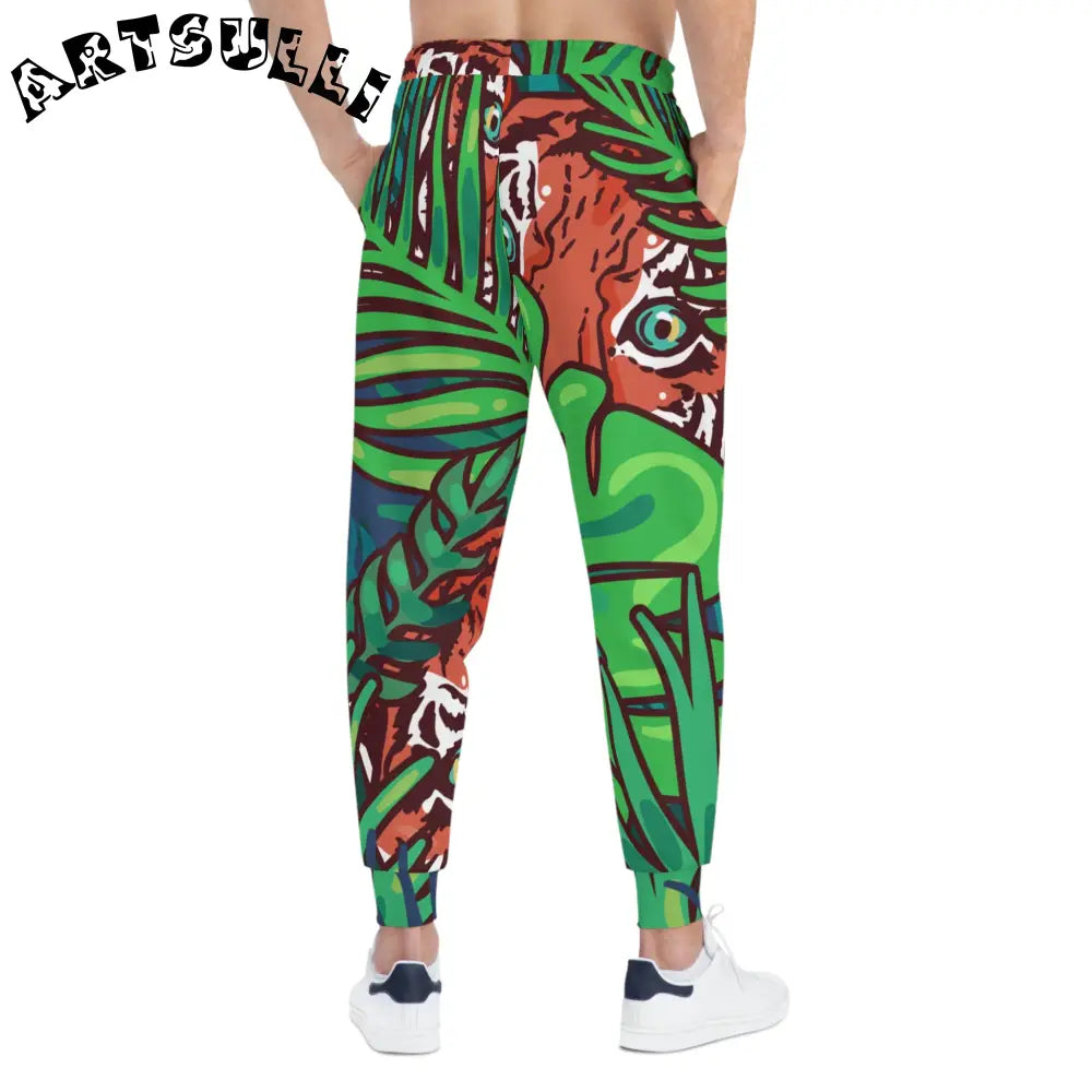 JAKKOUTTHEBXX Tropical Jungle Tigers Blue and Green Athletic Joggers