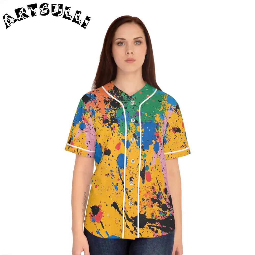 JAKKOUTTHEBXX The Colors Of Paint Splatter Women’s Baseball Jersey